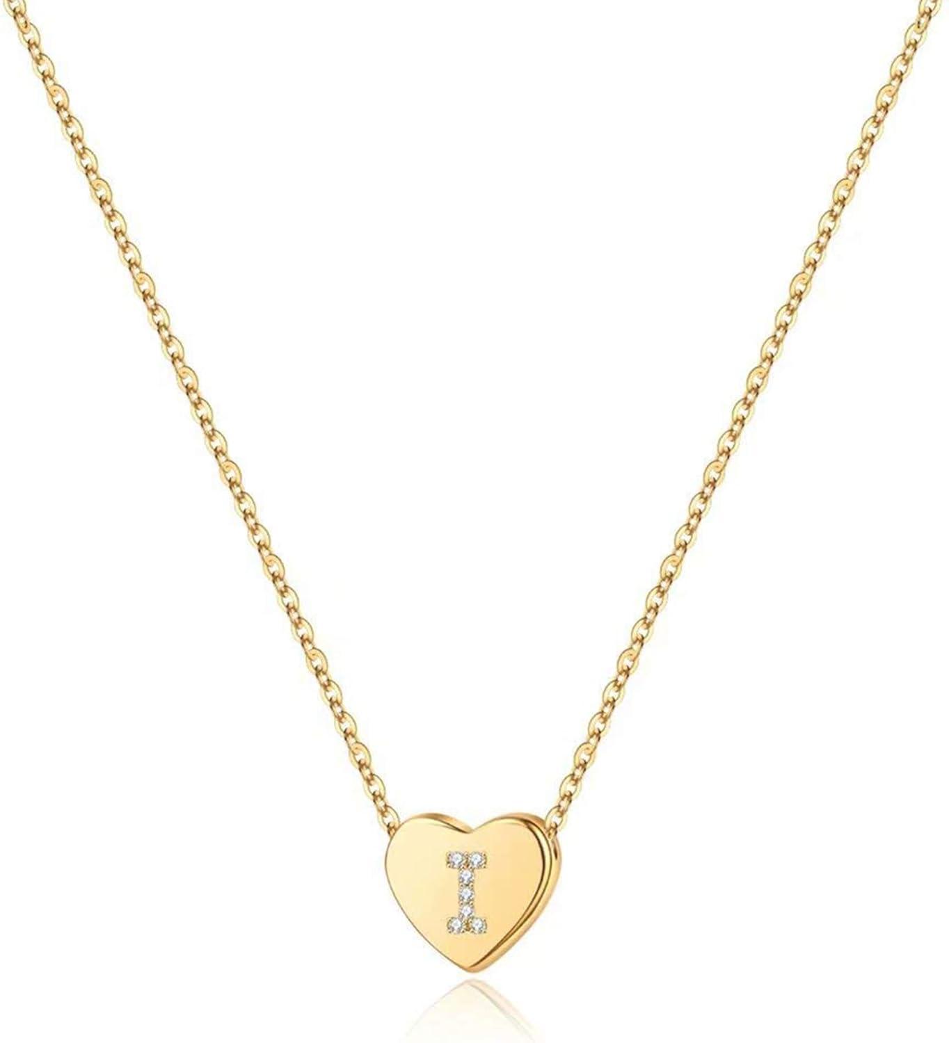 imageM MOOHAM Initial Heart Necklace for Girls Women Dainty Cubic Zirconia Initial Heart Pendant Necklace for Women Girls Jewelry GiftsGold