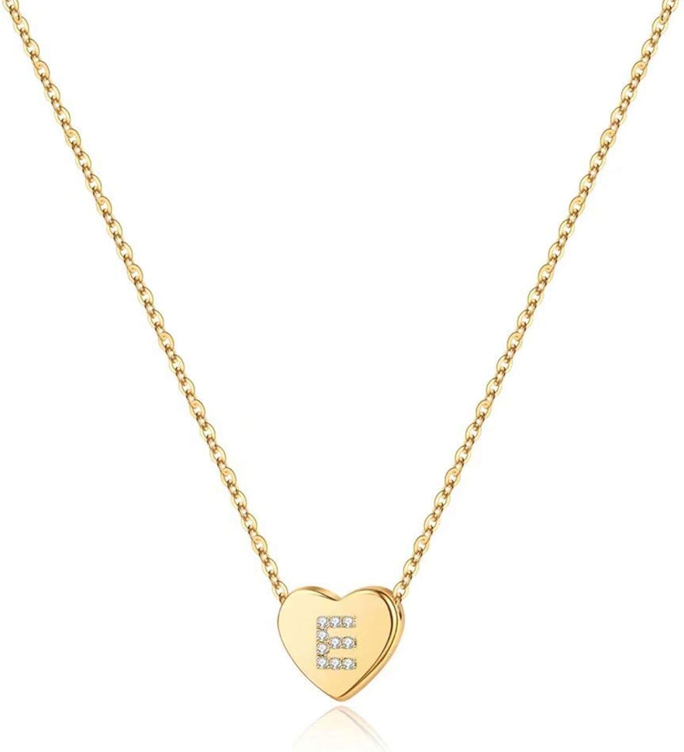 imageM MOOHAM Initial Heart Necklace for Girls Women Dainty Cubic Zirconia Initial Heart Pendant Necklace for Women Girls Jewelry GiftsGold