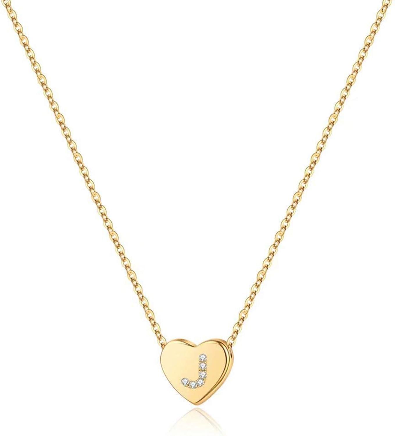 imageM MOOHAM Initial Heart Necklace for Girls Women Dainty Cubic Zirconia Initial Heart Pendant Necklace for Women Girls Jewelry GiftsGold