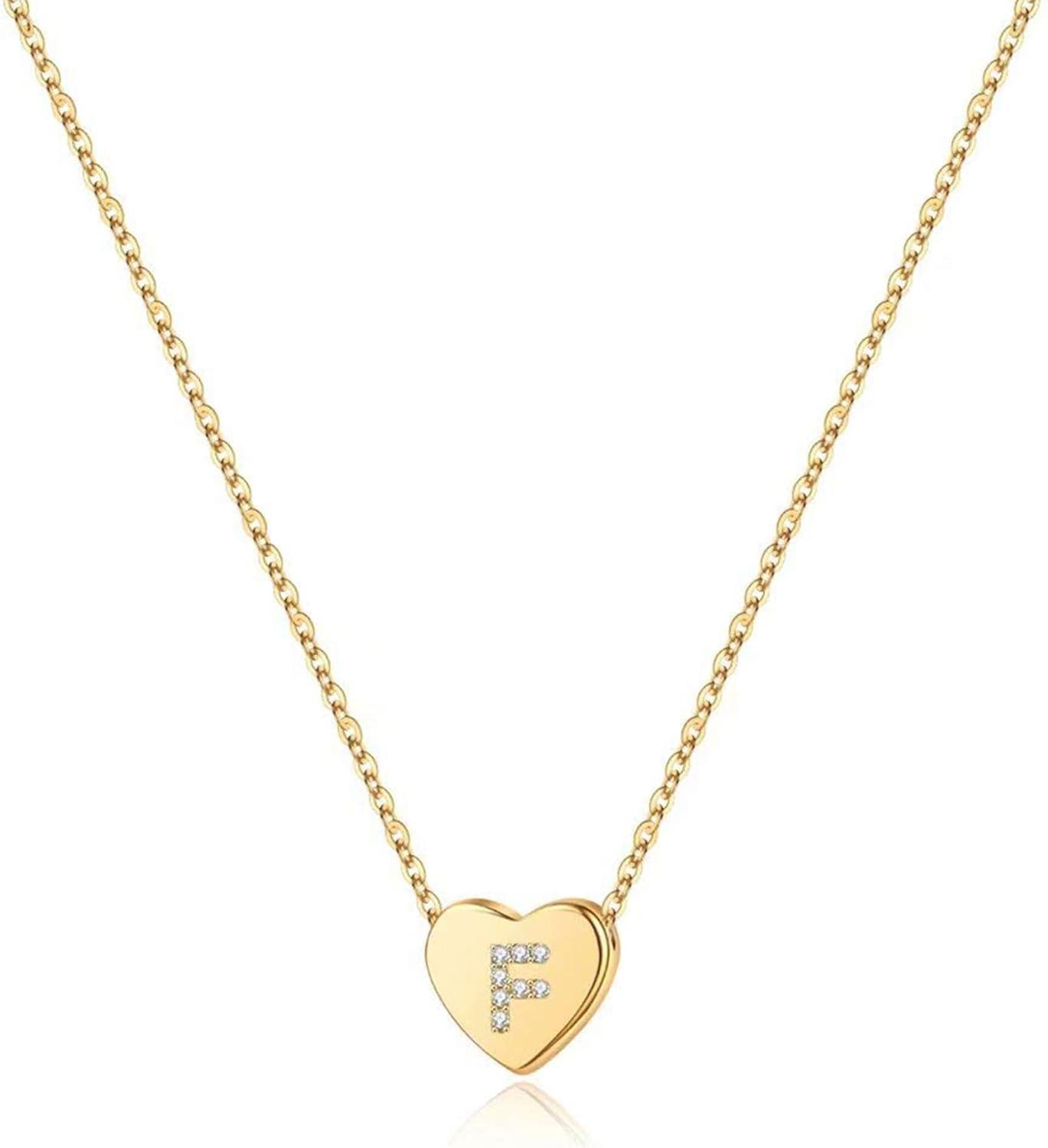 imageM MOOHAM Initial Heart Necklace for Girls Women Dainty Cubic Zirconia Initial Heart Pendant Necklace for Women Girls Jewelry GiftsGold