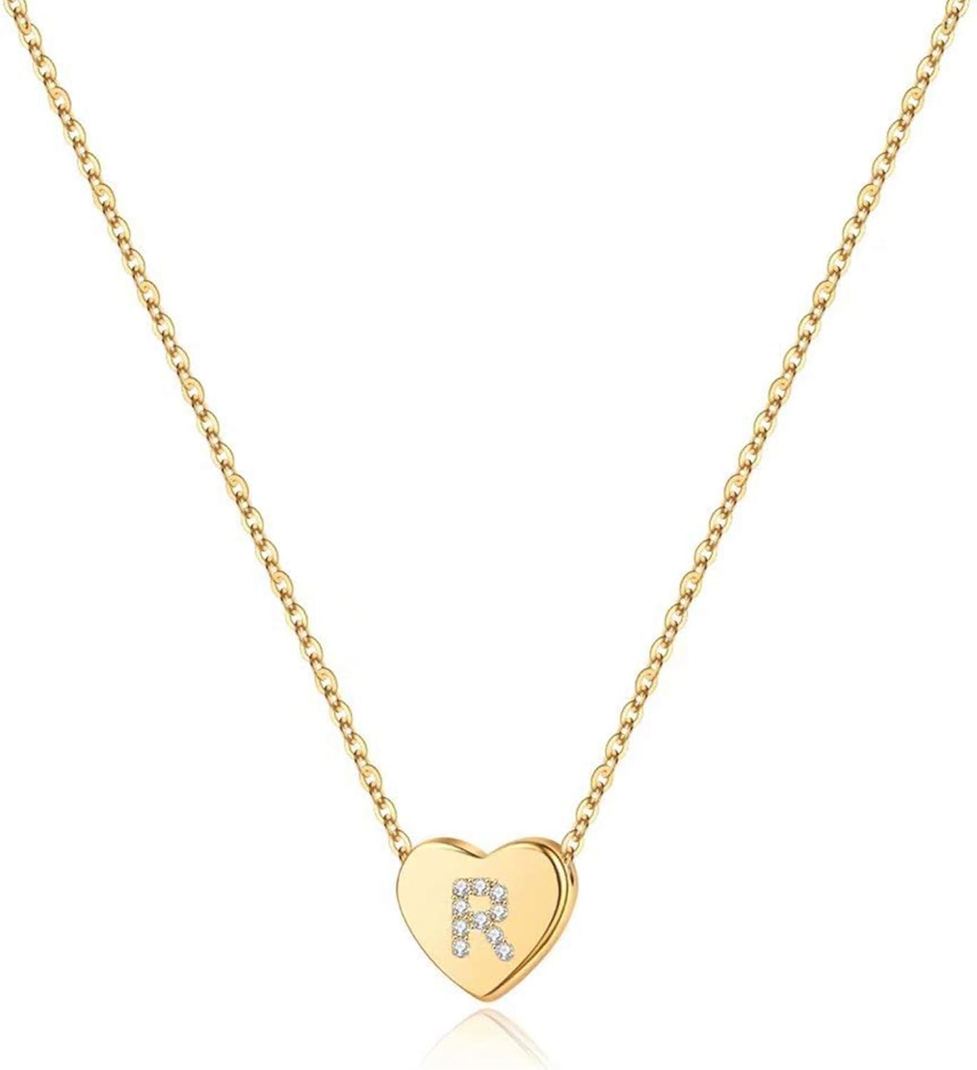imageM MOOHAM Initial Heart Necklace for Girls Women Dainty Cubic Zirconia Initial Heart Pendant Necklace for Women Girls Jewelry GiftsGold