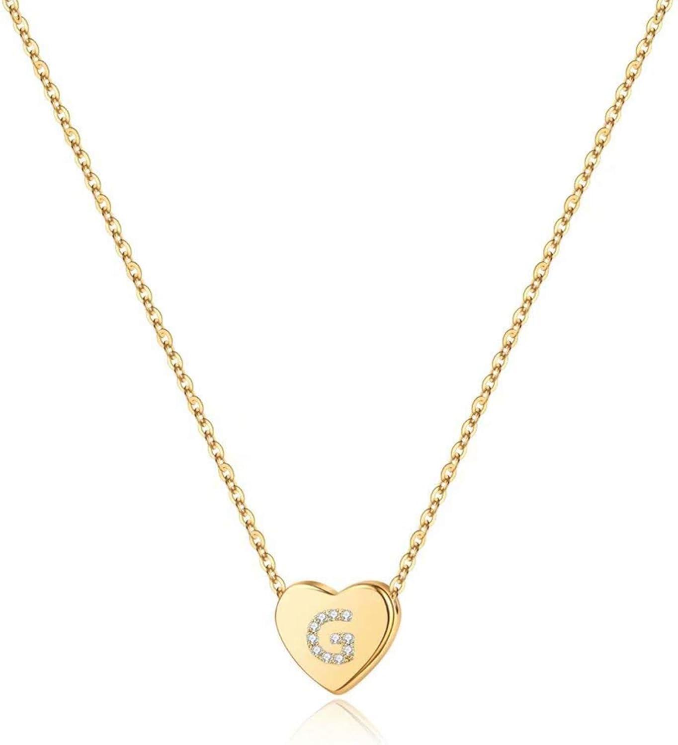 imageM MOOHAM Initial Heart Necklace for Girls Women Dainty Cubic Zirconia Initial Heart Pendant Necklace for Women Girls Jewelry GiftsGold