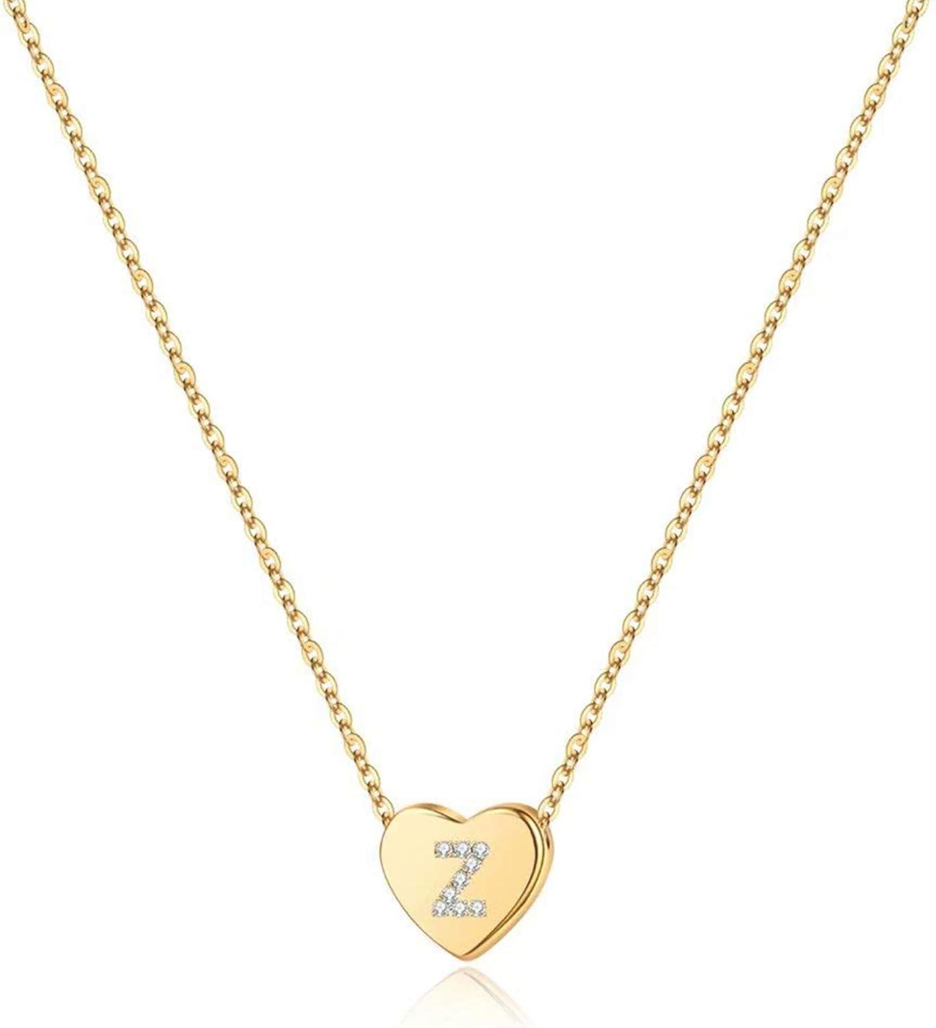imageM MOOHAM Initial Heart Necklace for Girls Women Dainty Cubic Zirconia Initial Heart Pendant Necklace for Women Girls Jewelry GiftsGold