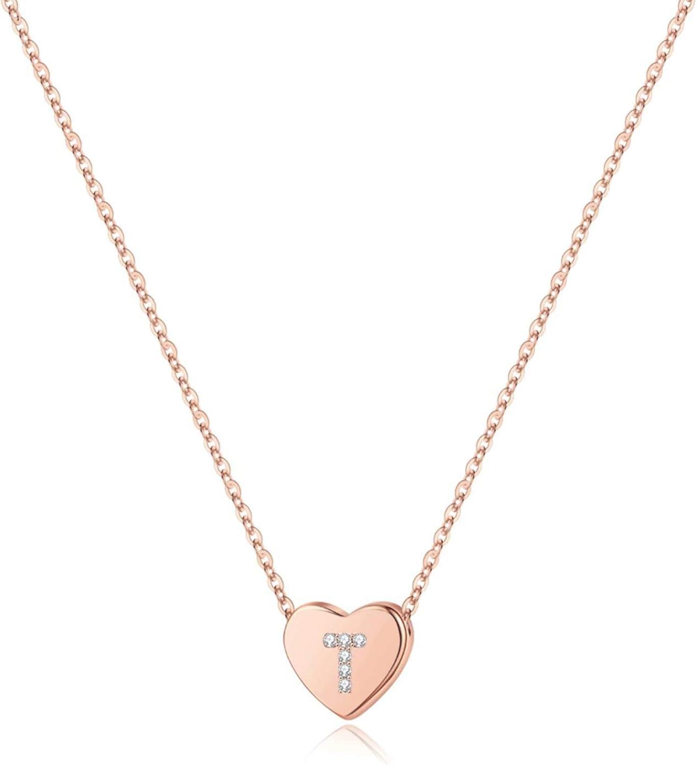 imageM MOOHAM Initial Heart Necklace for Girls Women Dainty Cubic Zirconia Initial Heart Pendant Necklace for Women Girls Jewelry GiftsRose Gold