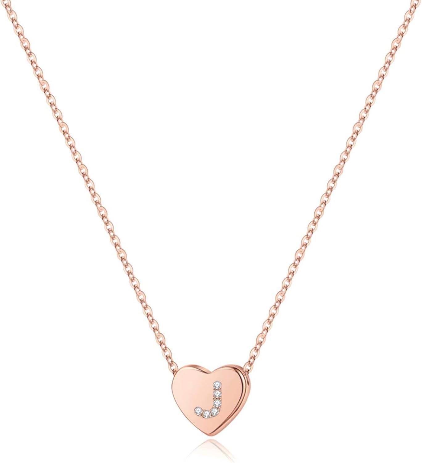 imageM MOOHAM Initial Heart Necklace for Girls Women Dainty Cubic Zirconia Initial Heart Pendant Necklace for Women Girls Jewelry GiftsRose Gold