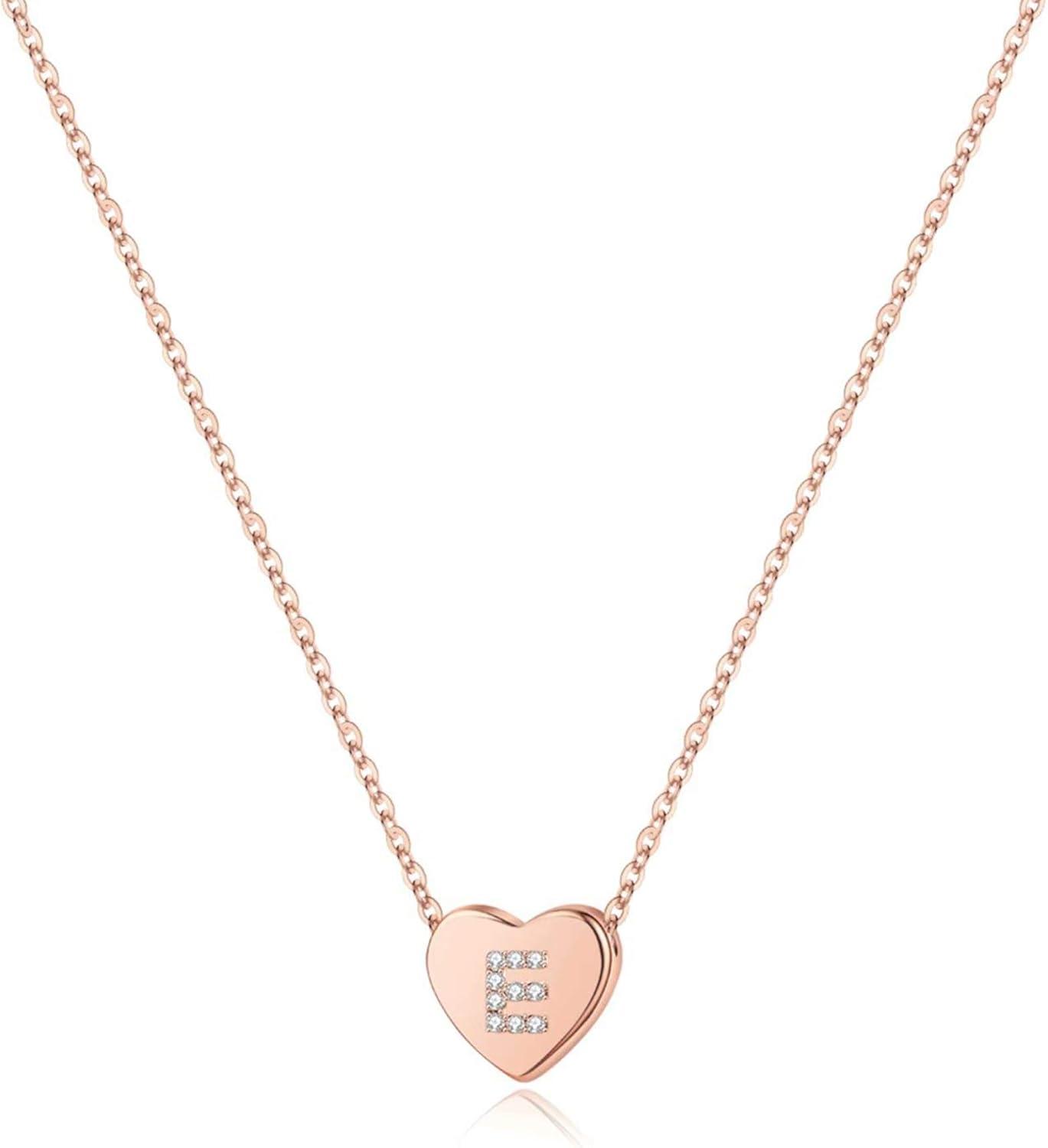 imageM MOOHAM Initial Heart Necklace for Girls Women Dainty Cubic Zirconia Initial Heart Pendant Necklace for Women Girls Jewelry GiftsRose Gold