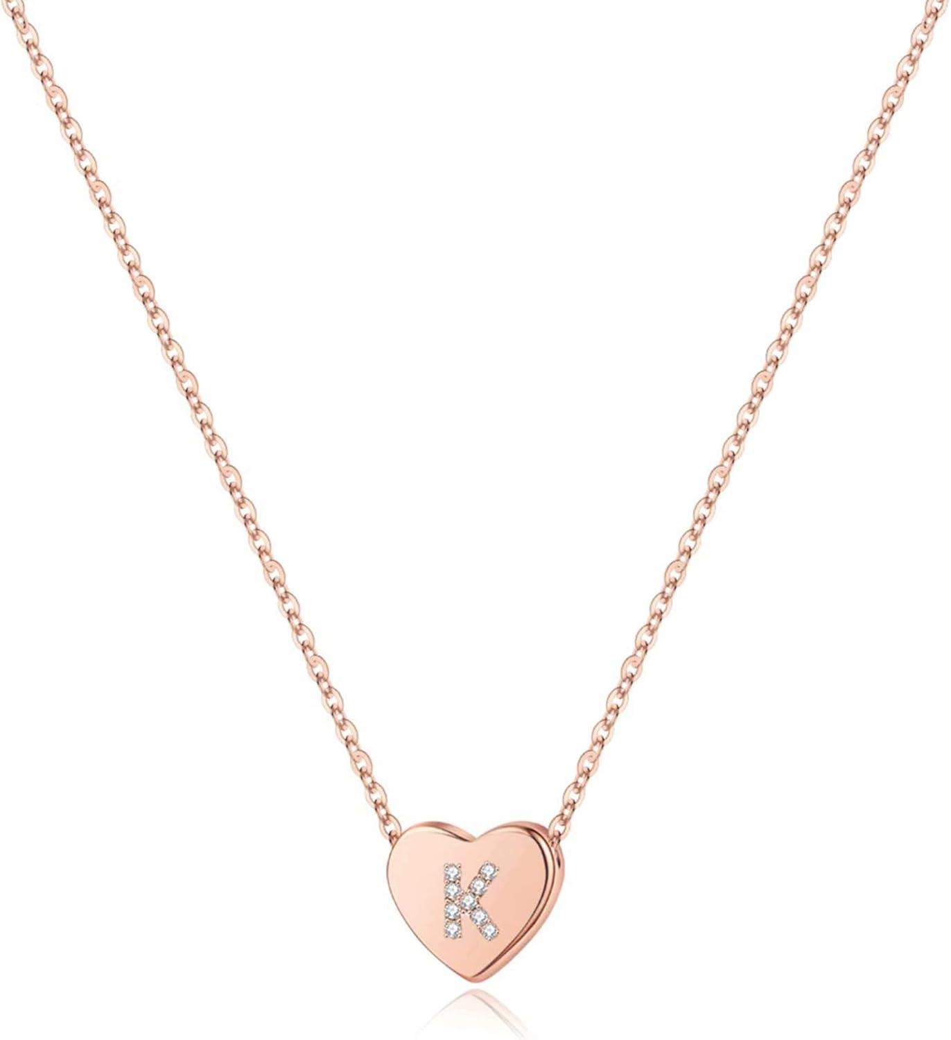 imageM MOOHAM Initial Heart Necklace for Girls Women Dainty Cubic Zirconia Initial Heart Pendant Necklace for Women Girls Jewelry GiftsRose Gold