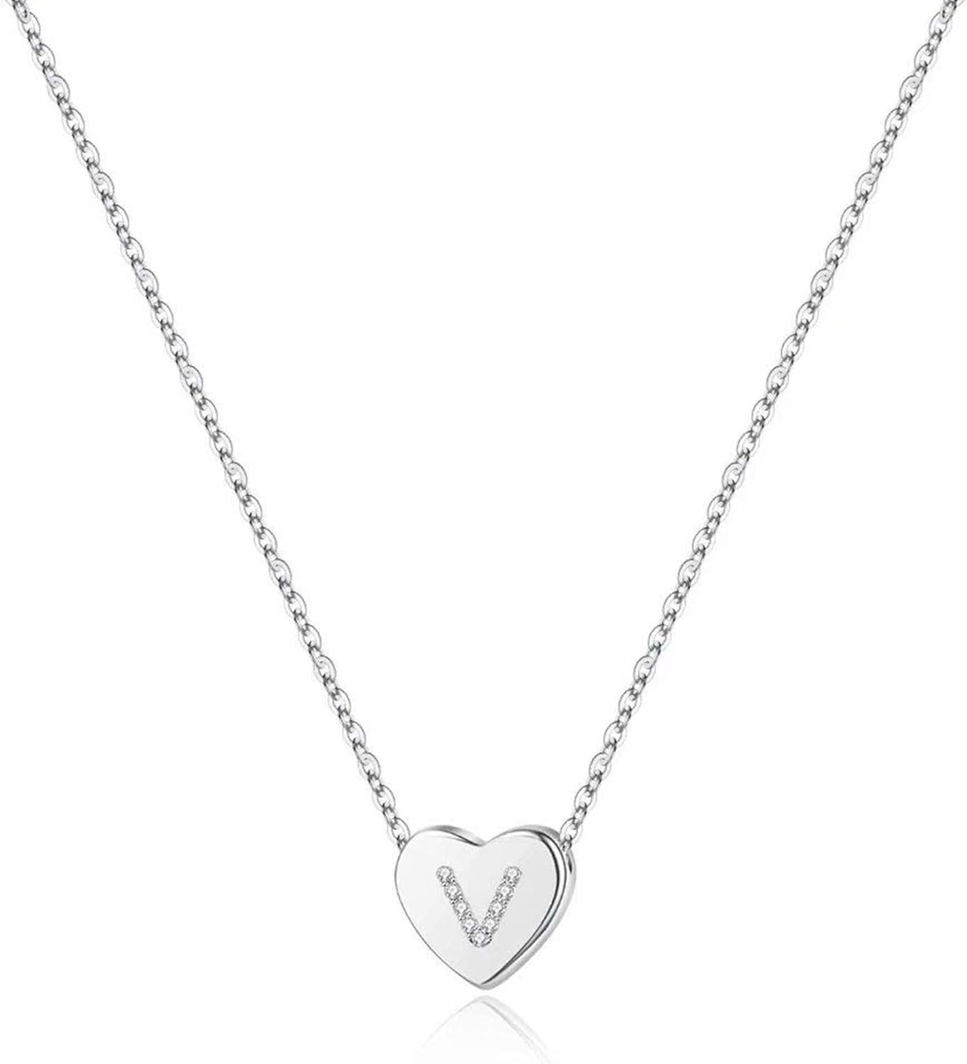 imageM MOOHAM Initial Heart Necklace for Girls Women Dainty Cubic Zirconia Initial Heart Pendant Necklace for Women Girls Jewelry GiftsSilver