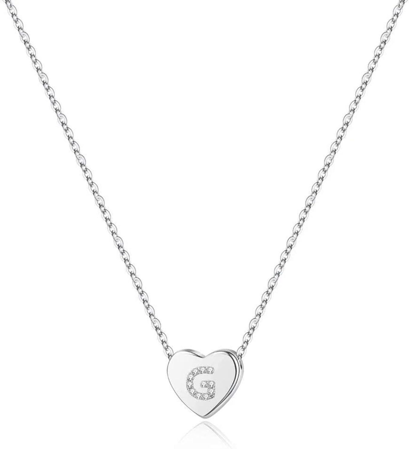 imageM MOOHAM Initial Heart Necklace for Girls Women Dainty Cubic Zirconia Initial Heart Pendant Necklace for Women Girls Jewelry GiftsSilver