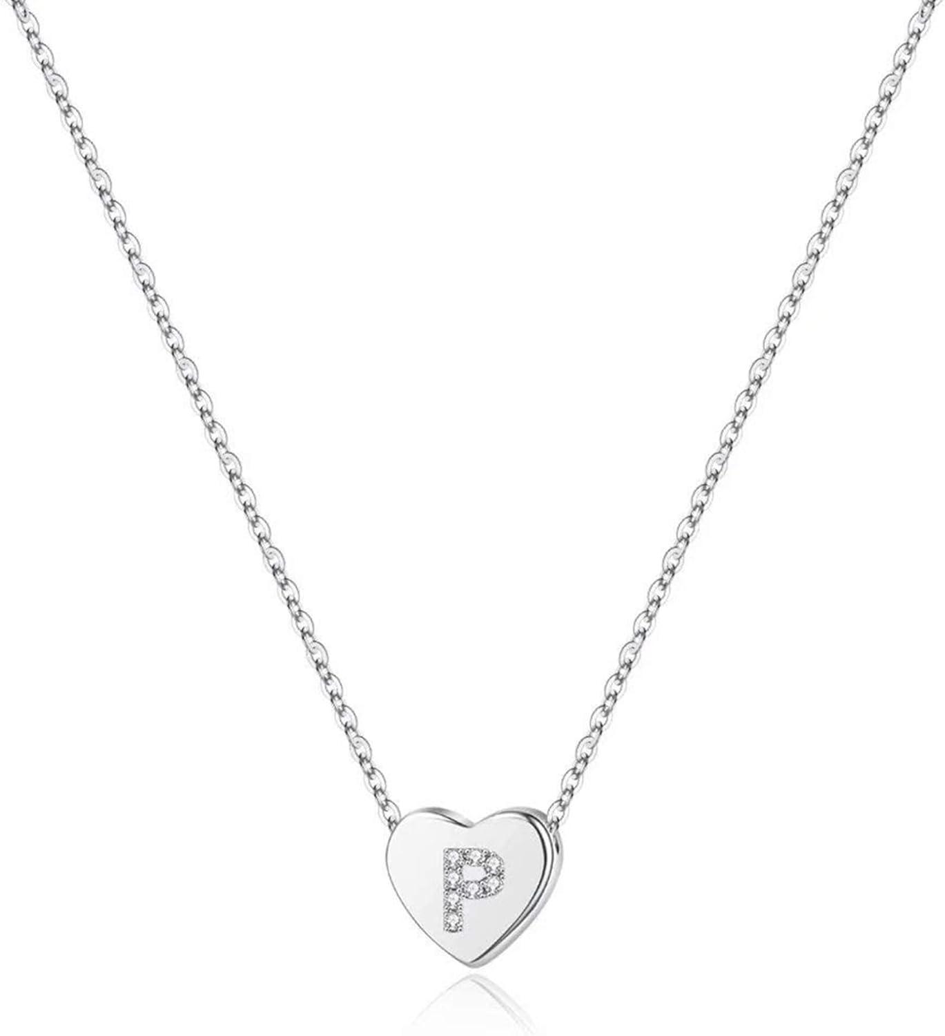 imageM MOOHAM Initial Heart Necklace for Girls Women Dainty Cubic Zirconia Initial Heart Pendant Necklace for Women Girls Jewelry GiftsSilver