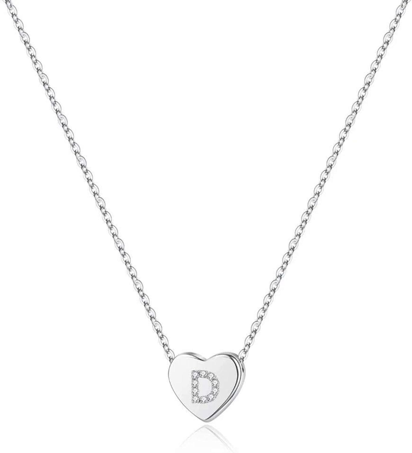 imageM MOOHAM Initial Heart Necklace for Girls Women Dainty Cubic Zirconia Initial Heart Pendant Necklace for Women Girls Jewelry GiftsSilver