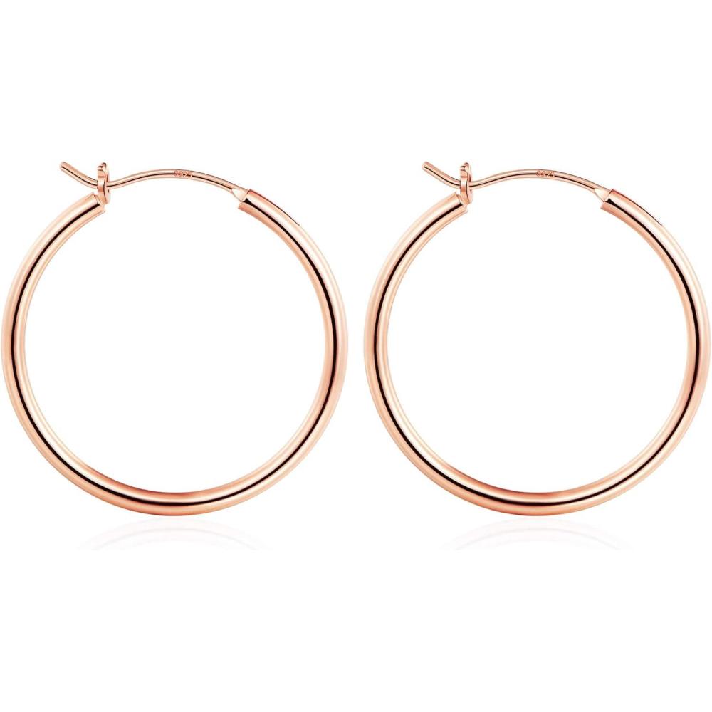 imageM MOOHAM 14KGoldPlated Hoop Earrings for Women Hypoallergenic 14K Gold 925 Sterling silverplated Post Sensitive Ears Nickel Free Hoops Earrings Set for Women Jewelry Lightweight 1360mm2pcs30mmRoseplated
