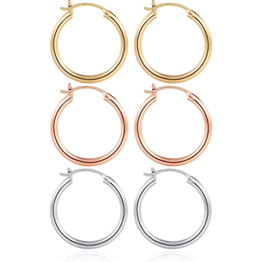 imageM MOOHAM 14KGoldPlated Hoop Earrings for Women  Hypoallergenic 14K Gold 925 Sterling silverplated Post Sensitive Ears Nickel Free Hoops Earrings Set for Women Jewelry Lightweight 1360mm3pairs20mmGoldplatedsilverplatedRose