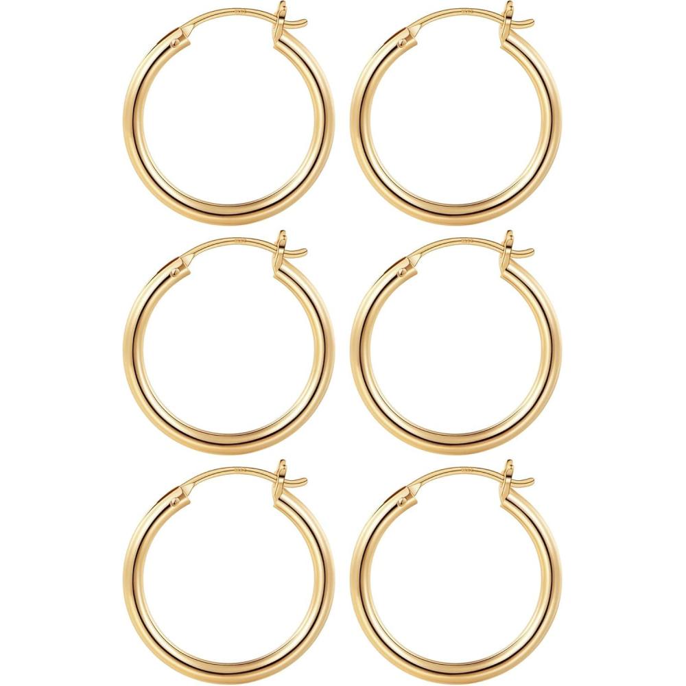 imageM MOOHAM 14KGoldPlated Hoop Earrings for Women  Hypoallergenic 14K Gold 925 Sterling silverplated Post Sensitive Ears Nickel Free Hoops Earrings Set for Women Jewelry Lightweight 1360mm3pairs202020mmGoldplated