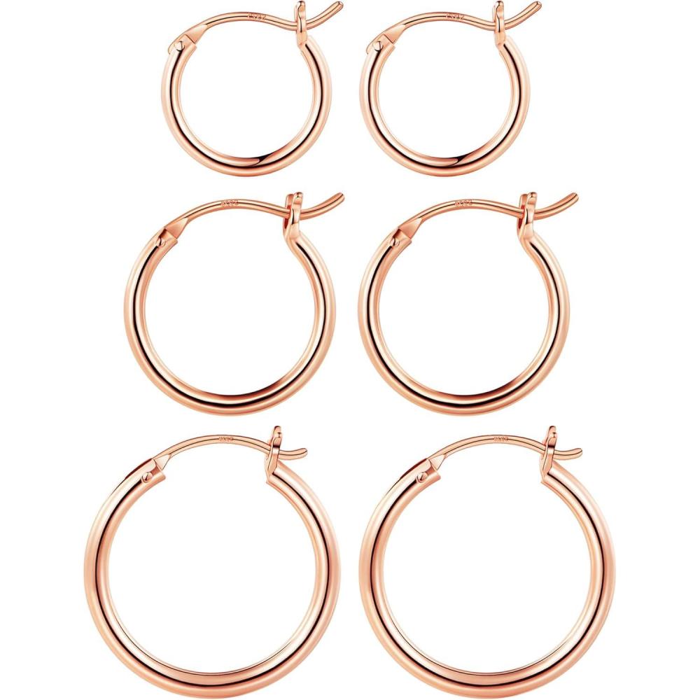 imageM MOOHAM 14KGoldPlated Hoop Earrings for Women  Hypoallergenic 14K Gold 925 Sterling silverplated Post Sensitive Ears Nickel Free Hoops Earrings Set for Women Jewelry Lightweight 1360mm3pairs131520mmRoseplated
