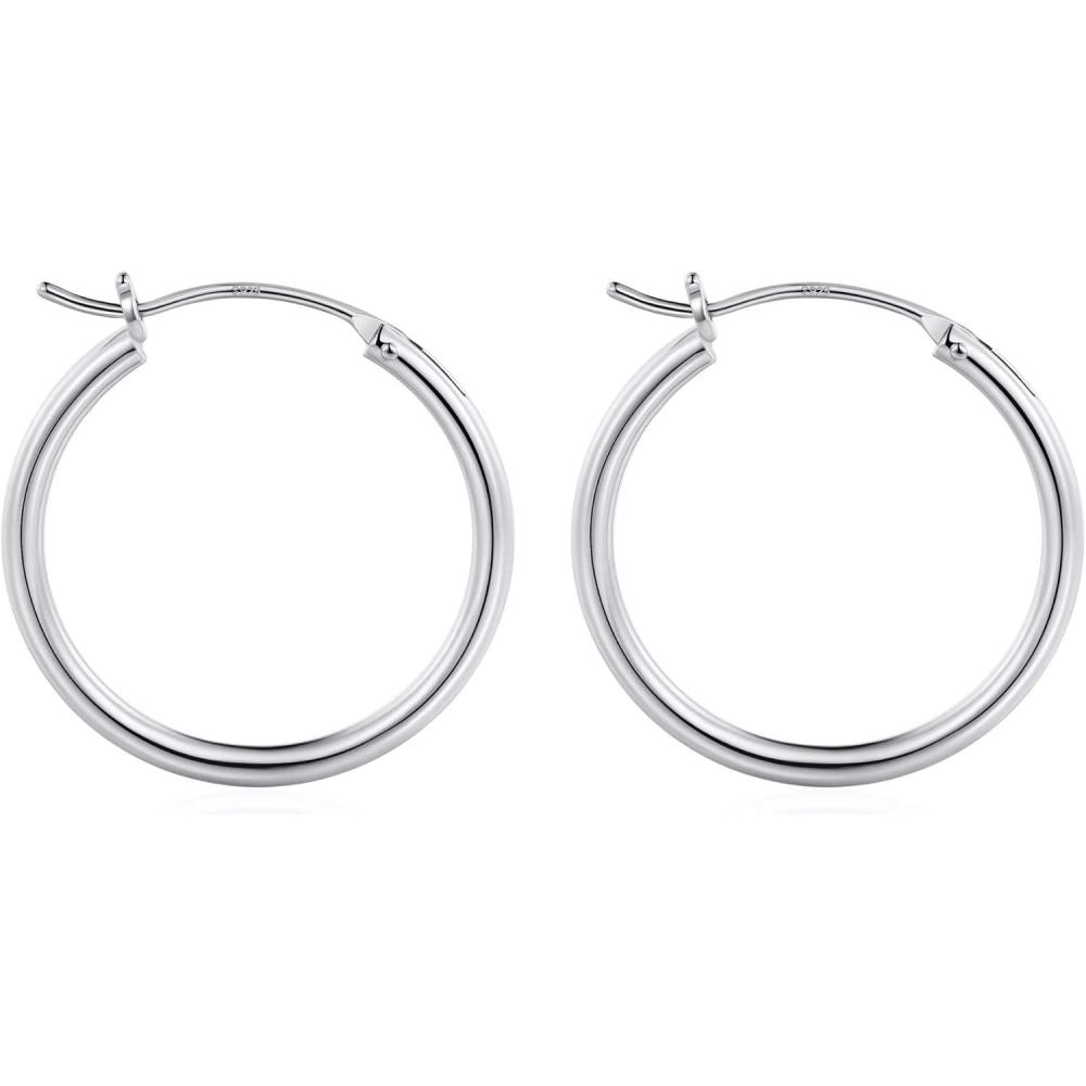 imageM MOOHAM 14KGoldPlated Hoop Earrings for Women Hypoallergenic 14K Gold 925 Sterling silverplated Post Sensitive Ears Nickel Free Hoops Earrings Set for Women Jewelry Lightweight 1360mm2pcs25mmsilverplated