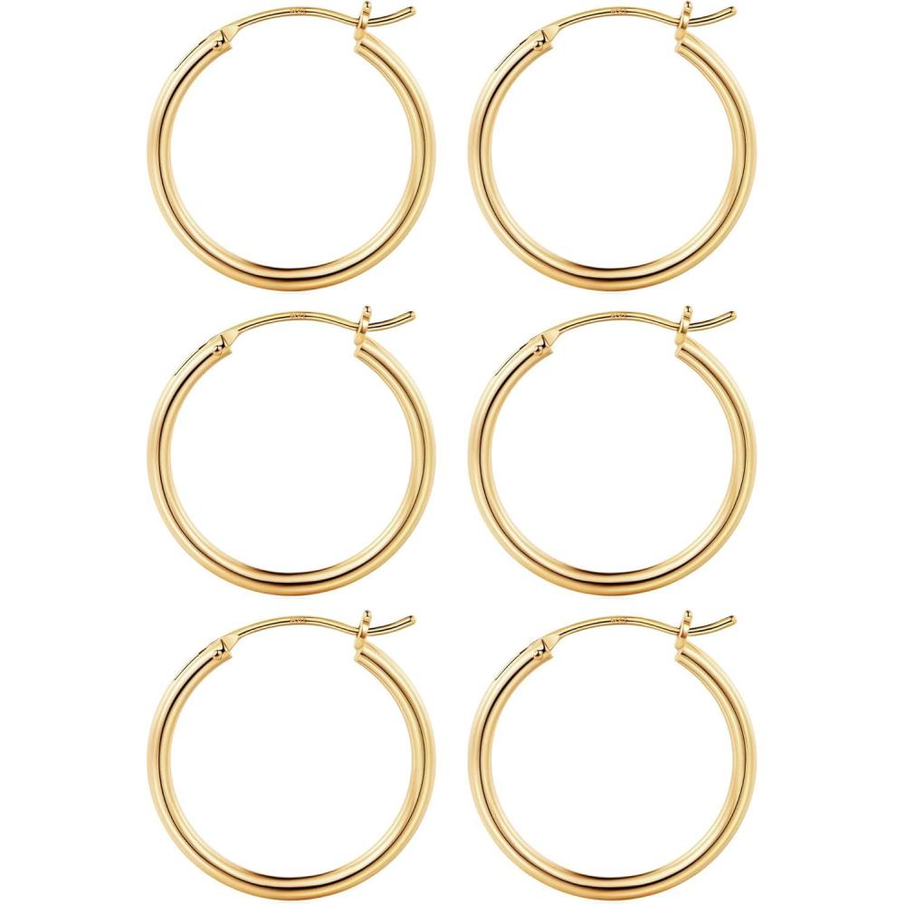 imageM MOOHAM 14KGoldPlated Hoop Earrings for Women  Hypoallergenic 14K Gold 925 Sterling silverplated Post Sensitive Ears Nickel Free Hoops Earrings Set for Women Jewelry Lightweight 1360mm3pairs252525mmGoldplated