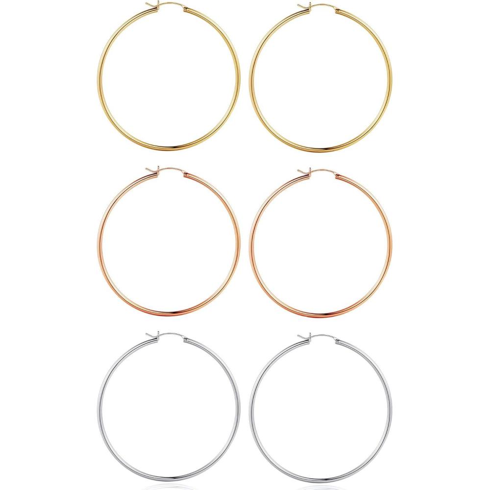 imageM MOOHAM 14KGoldPlated Hoop Earrings for Women  Hypoallergenic 14K Gold 925 Sterling silverplated Post Sensitive Ears Nickel Free Hoops Earrings Set for Women Jewelry Lightweight 1360mm3pairs60mmGoldplatedsilverplatedRose