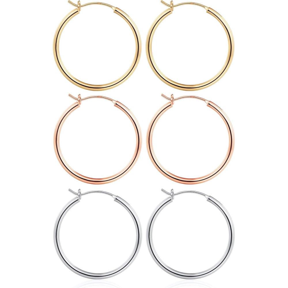imageM MOOHAM 14KGoldPlated Hoop Earrings for Women  Hypoallergenic 14K Gold 925 Sterling silverplated Post Sensitive Ears Nickel Free Hoops Earrings Set for Women Jewelry Lightweight 1360mm3pairs30mmGoldplatedsilverplatedRose