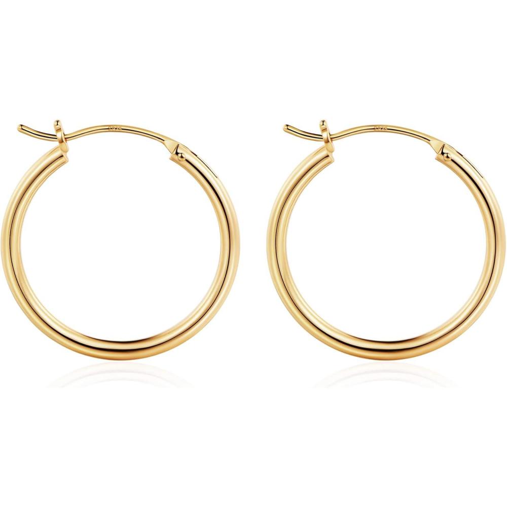 imageM MOOHAM 14KGoldPlated Hoop Earrings for Women Hypoallergenic 14K Gold 925 Sterling silverplated Post Sensitive Ears Nickel Free Hoops Earrings Set for Women Jewelry Lightweight 1360mm2pcs25mmGoldplated