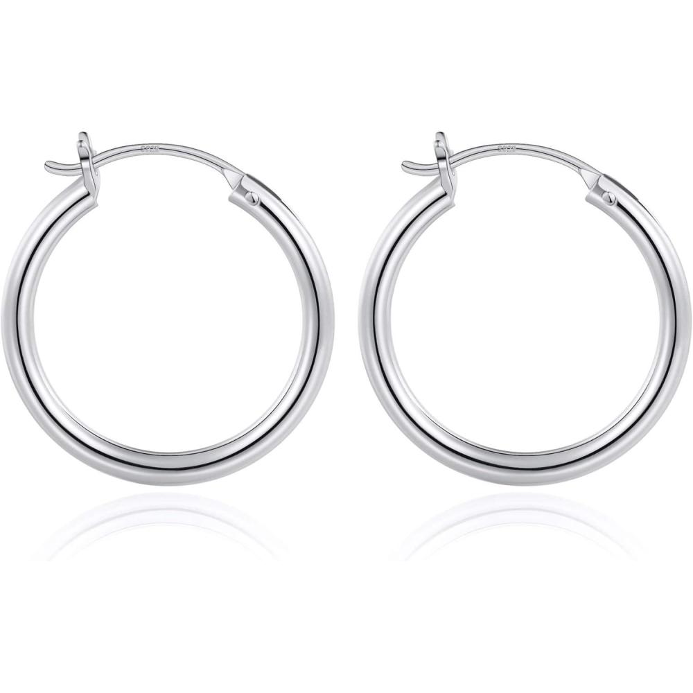imageM MOOHAM 14KGoldPlated Hoop Earrings for Women  Hypoallergenic 14K Gold 925 Sterling silverplated Post Sensitive Ears Nickel Free Hoops Earrings Set for Women Jewelry Lightweight 1360mm2pcs20mmsilverplated