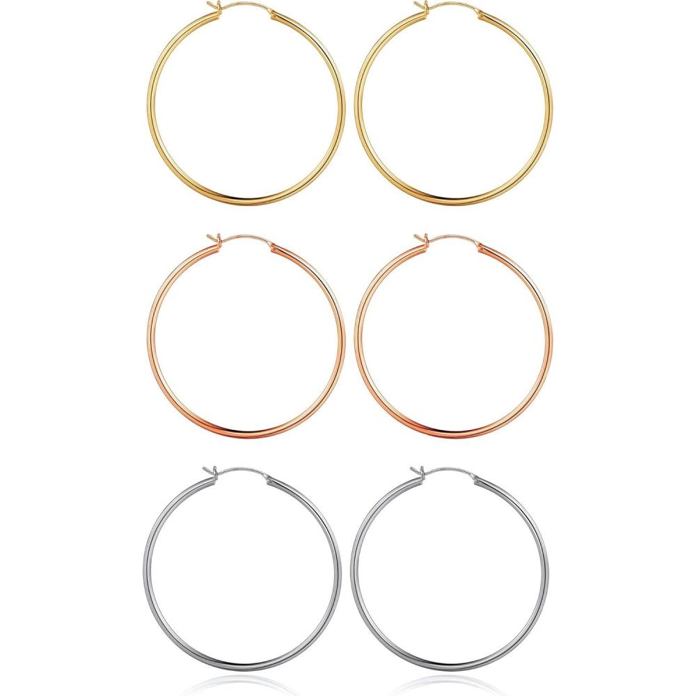 imageM MOOHAM 14KGoldPlated Hoop Earrings for Women Hypoallergenic 14K Gold 925 Sterling silverplated Post Sensitive Ears Nickel Free Hoops Earrings Set for Women Jewelry Lightweight 1360mm3pairs50mmGoldplatedsilverplatedRose