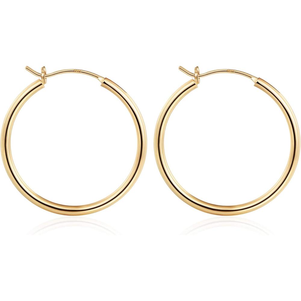 imageM MOOHAM 14KGoldPlated Hoop Earrings for Women Hypoallergenic 14K Gold 925 Sterling silverplated Post Sensitive Ears Nickel Free Hoops Earrings Set for Women Jewelry Lightweight 1360mm2pcs30mmGoldplated
