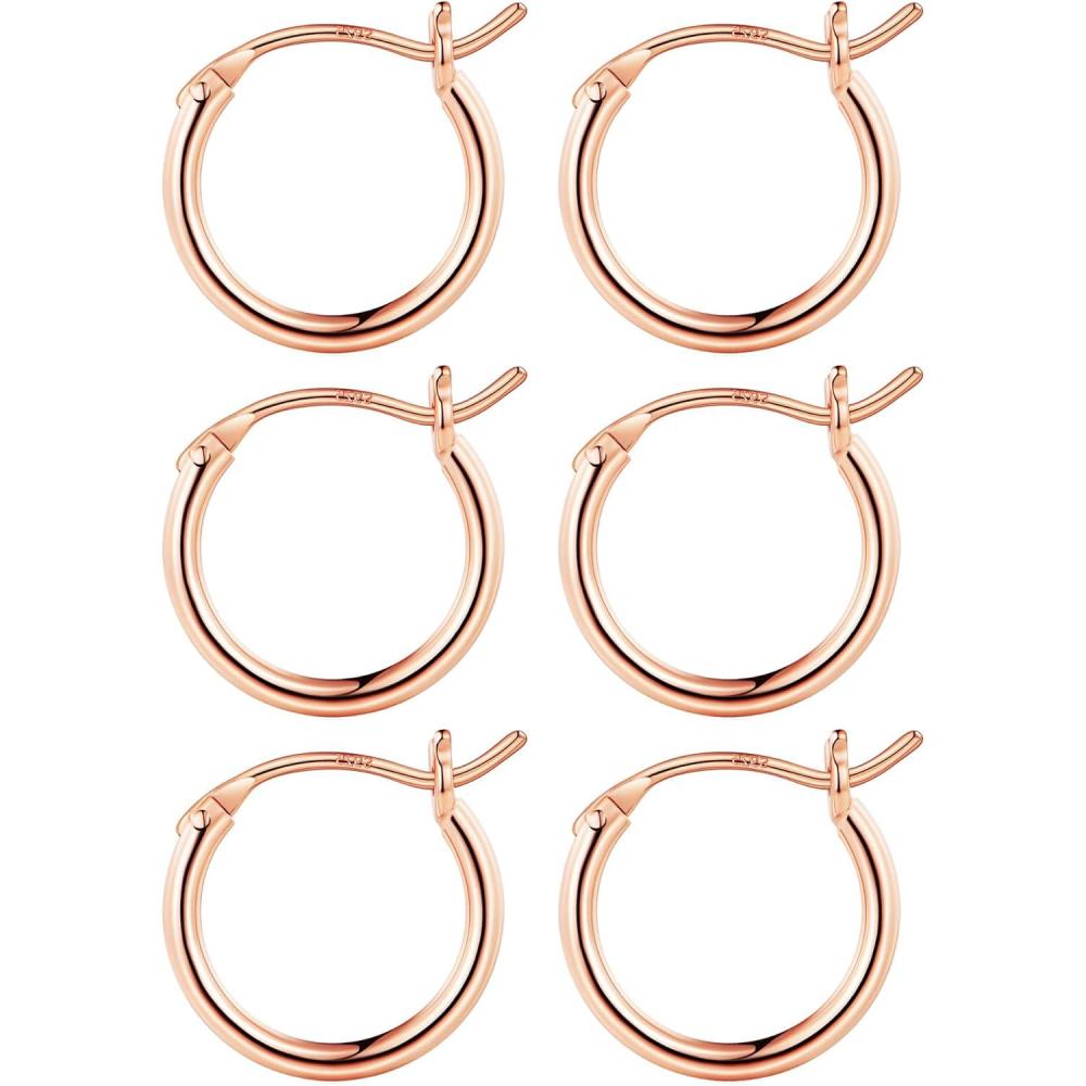 imageM MOOHAM 14KGoldPlated Hoop Earrings for Women  Hypoallergenic 14K Gold 925 Sterling silverplated Post Sensitive Ears Nickel Free Hoops Earrings Set for Women Jewelry Lightweight 1360mm3pairs131313mmRoseplated