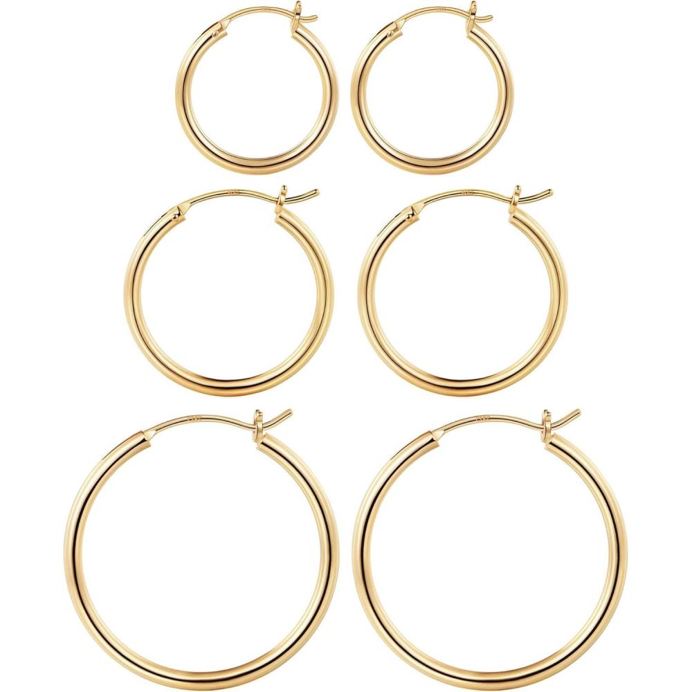 imageM MOOHAM 14KGoldPlated Hoop Earrings for Women  Hypoallergenic 14K Gold 925 Sterling silverplated Post Sensitive Ears Nickel Free Hoops Earrings Set for Women Jewelry Lightweight 1360mm3pairs202530mmGoldplated