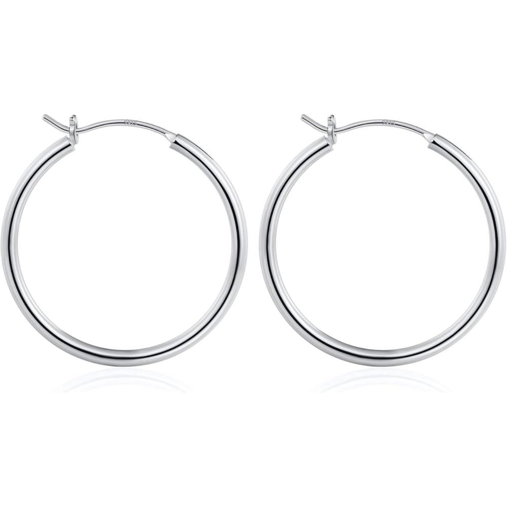 imageM MOOHAM 14KGoldPlated Hoop Earrings for Women Hypoallergenic 14K Gold 925 Sterling silverplated Post Sensitive Ears Nickel Free Hoops Earrings Set for Women Jewelry Lightweight 1360mm2pcs30mmsilverplated