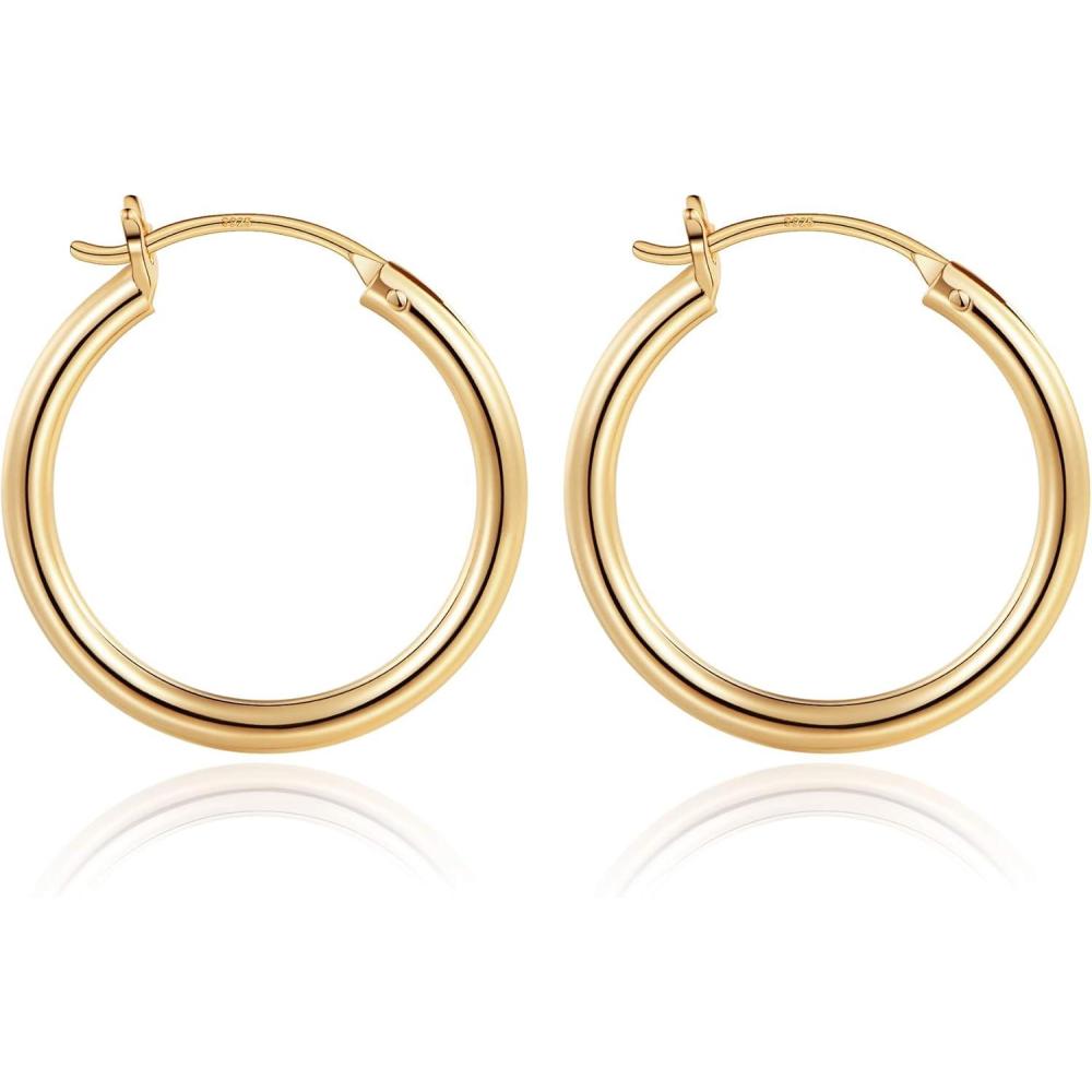 imageM MOOHAM 14KGoldPlated Hoop Earrings for Women  Hypoallergenic 14K Gold 925 Sterling silverplated Post Sensitive Ears Nickel Free Hoops Earrings Set for Women Jewelry Lightweight 1360mm2pcs20mmGoldplated
