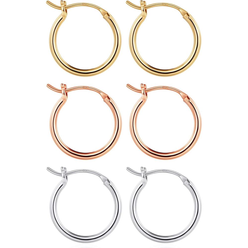 imageM MOOHAM 14KGoldPlated Hoop Earrings for Women  Hypoallergenic 14K Gold 925 Sterling silverplated Post Sensitive Ears Nickel Free Hoops Earrings Set for Women Jewelry Lightweight 1360mm3pairs15mmGoldplatedsilverplatedRose