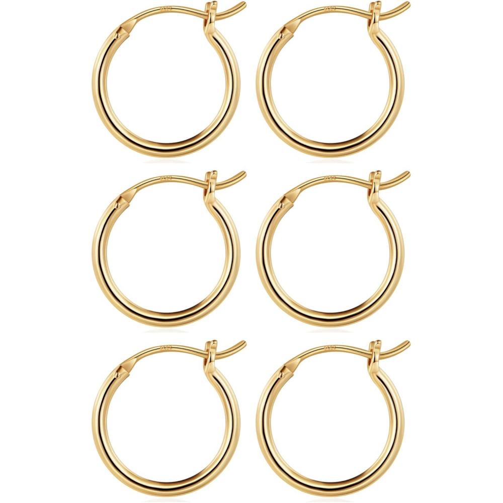 imageM MOOHAM 14KGoldPlated Hoop Earrings for Women  Hypoallergenic 14K Gold 925 Sterling silverplated Post Sensitive Ears Nickel Free Hoops Earrings Set for Women Jewelry Lightweight 1360mm3pairs151515mmGoldplated