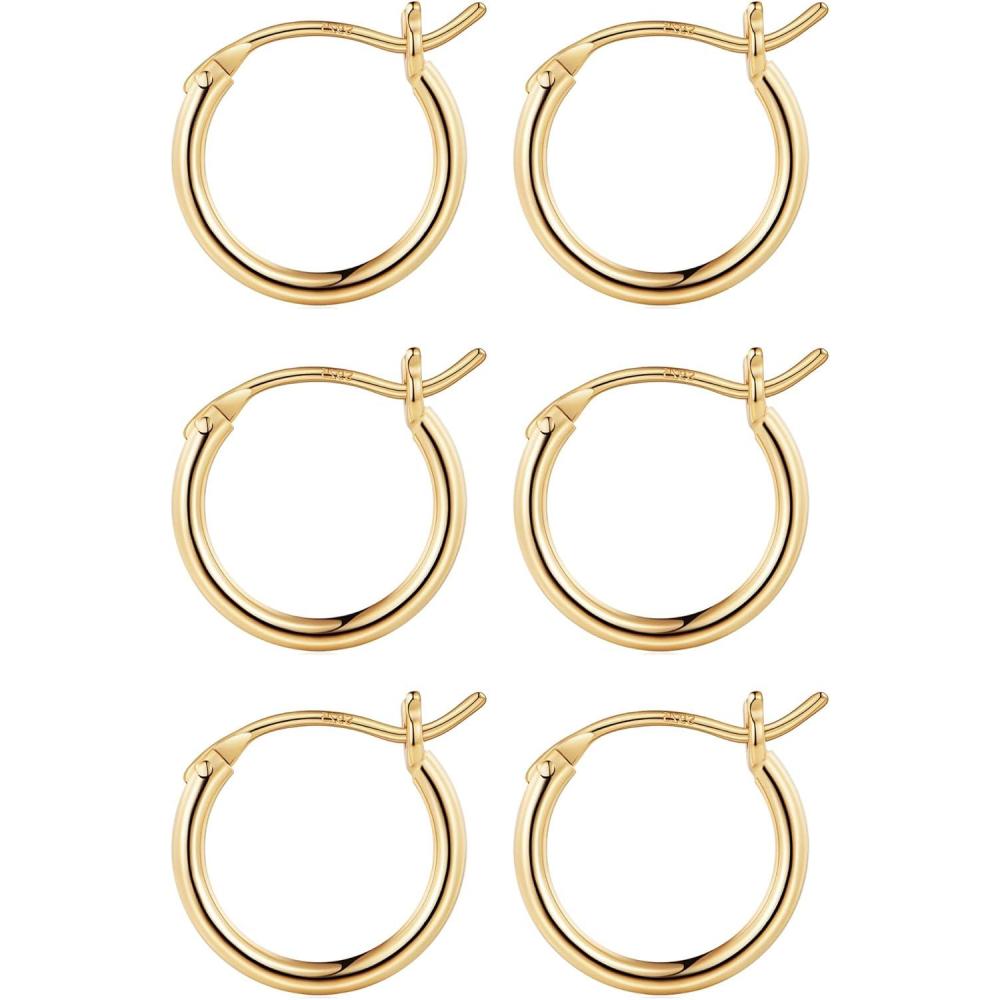imageM MOOHAM 14KGoldPlated Hoop Earrings for Women  Hypoallergenic 14K Gold 925 Sterling silverplated Post Sensitive Ears Nickel Free Hoops Earrings Set for Women Jewelry Lightweight 1360mm3pairs131313mmGoldplated
