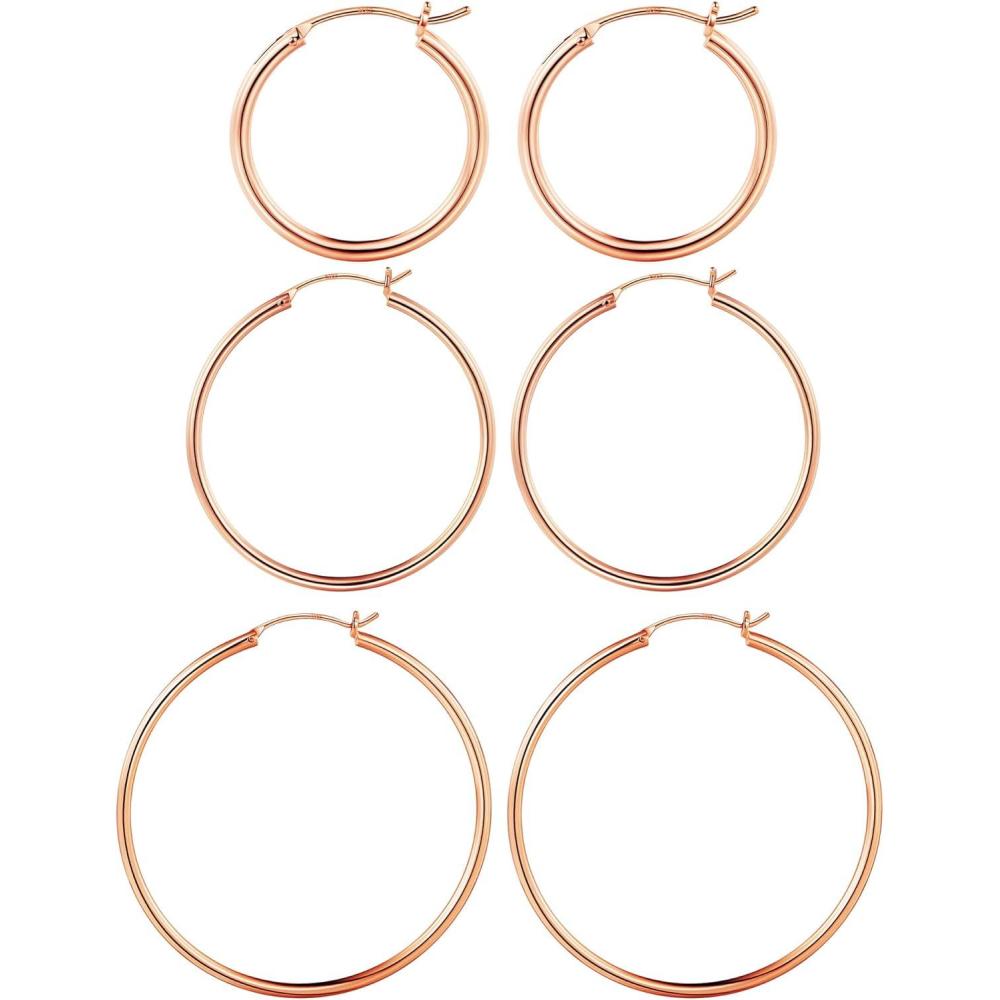 imageM MOOHAM 14KGoldPlated Hoop Earrings for Women  Hypoallergenic 14K Gold 925 Sterling silverplated Post Sensitive Ears Nickel Free Hoops Earrings Set for Women Jewelry Lightweight 1360mm3pairs304050mmRoseplated