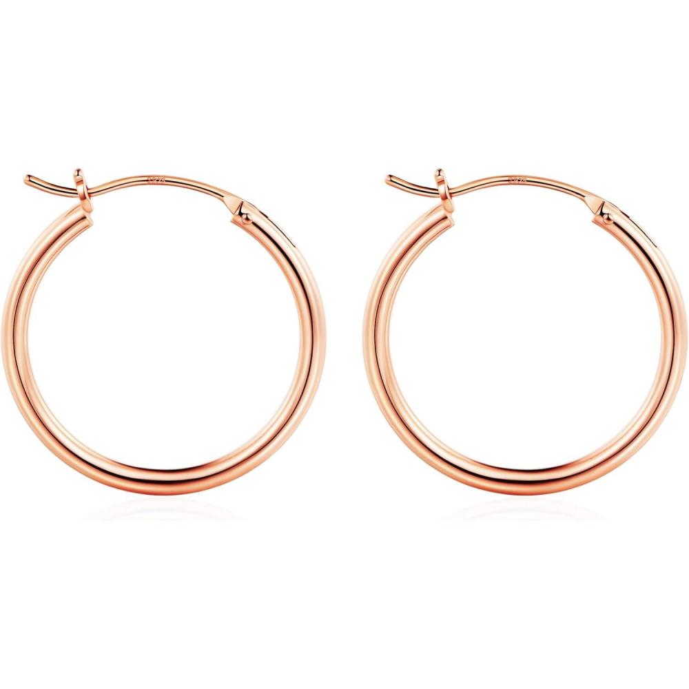 imageM MOOHAM 14KGoldPlated Hoop Earrings for Women Hypoallergenic 14K Gold 925 Sterling silverplated Post Sensitive Ears Nickel Free Hoops Earrings Set for Women Jewelry Lightweight 1360mm2pcs25mmRoseplated