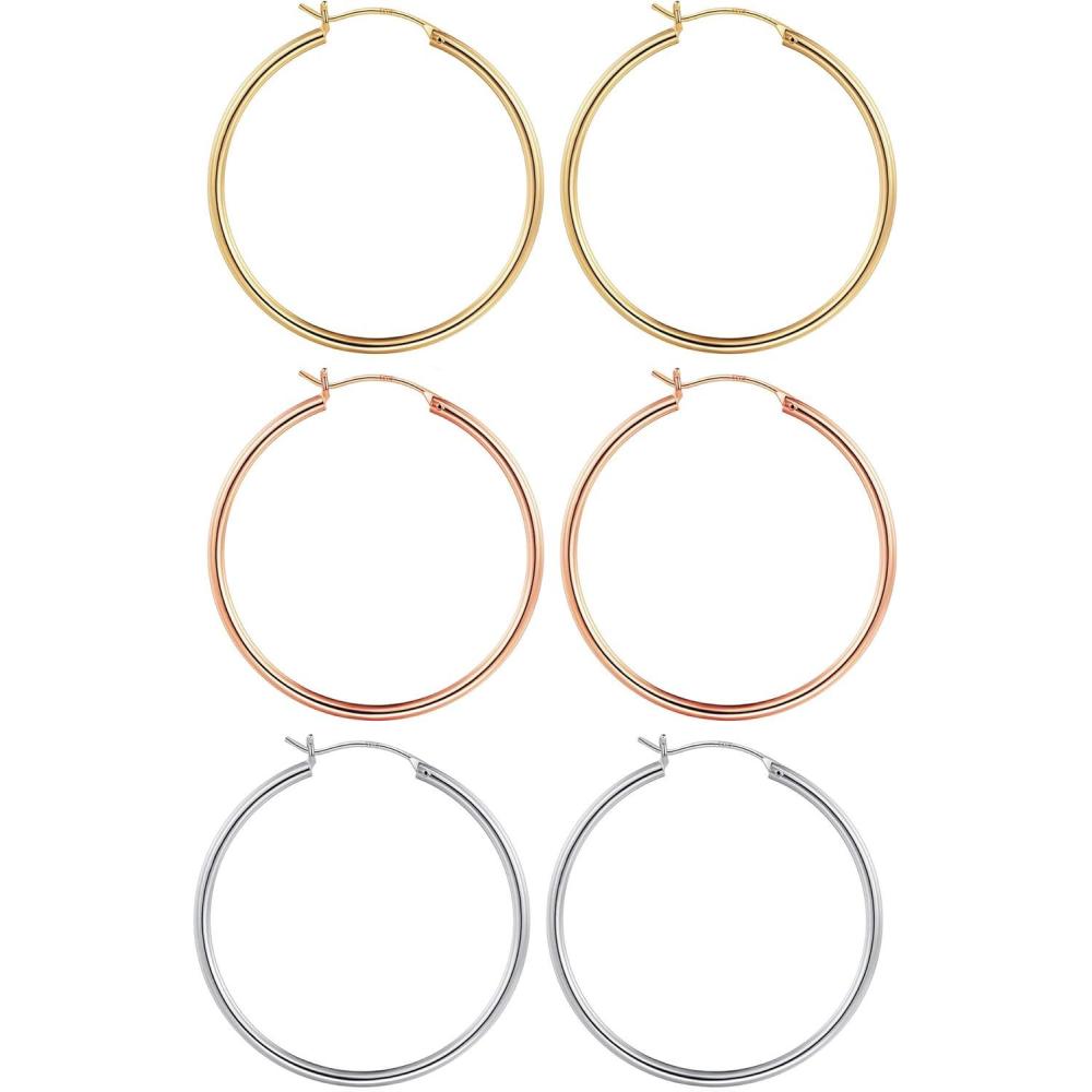 imageM MOOHAM 14KGoldPlated Hoop Earrings for Women  Hypoallergenic 14K Gold 925 Sterling silverplated Post Sensitive Ears Nickel Free Hoops Earrings Set for Women Jewelry Lightweight 1360mm3pairs40mmGoldplatedsilverplatedRose