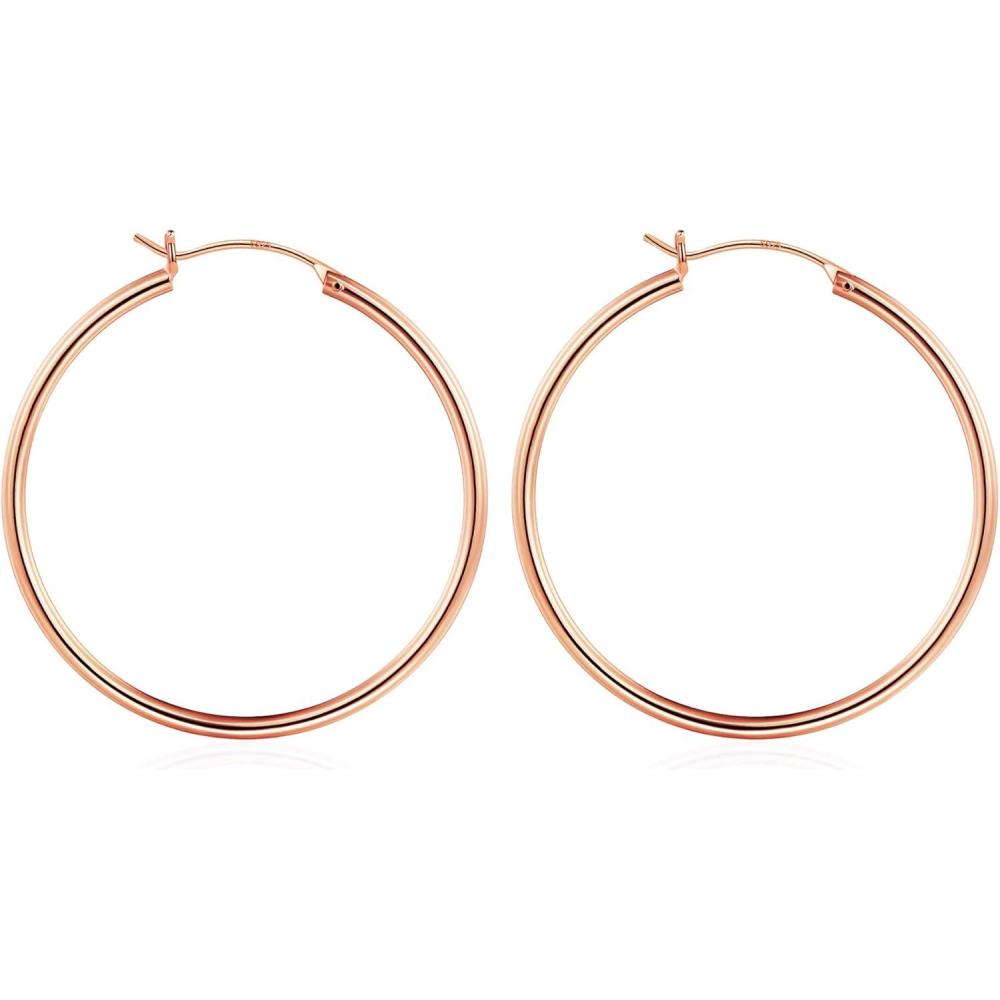 imageM MOOHAM 14KGoldPlated Hoop Earrings for Women Hypoallergenic 14K Gold 925 Sterling silverplated Post Sensitive Ears Nickel Free Hoops Earrings Set for Women Jewelry Lightweight 1360mm2pcs40mmRoseplated