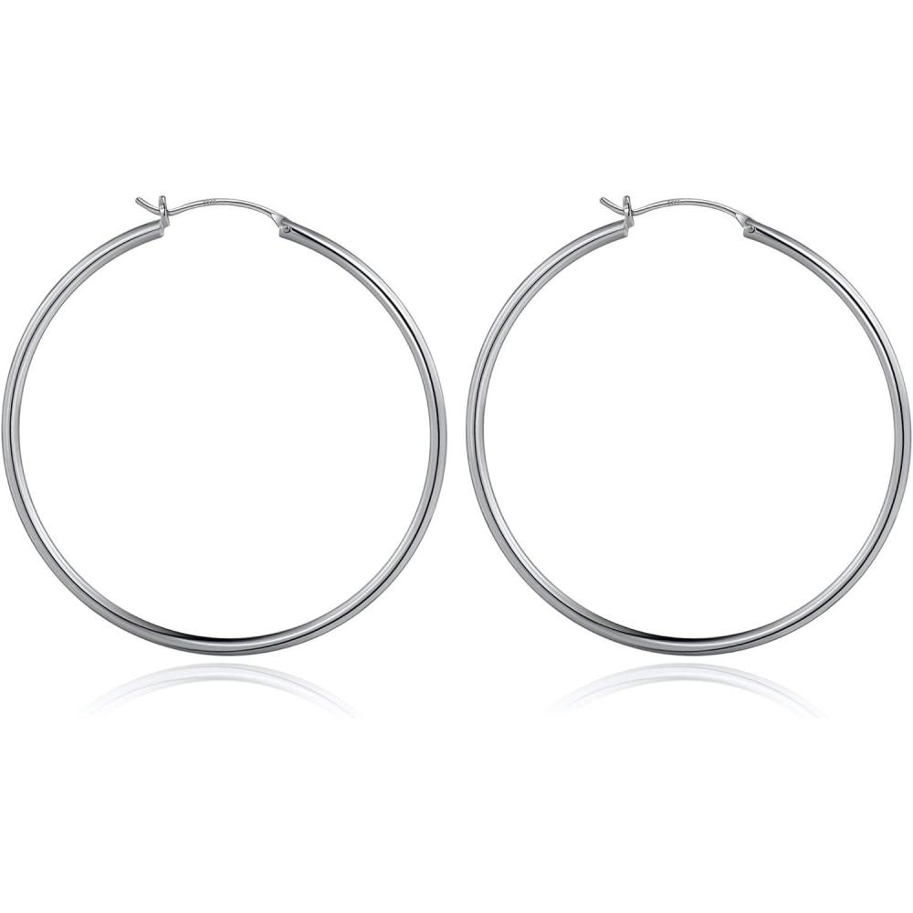 imageM MOOHAM 14KGoldPlated Hoop Earrings for Women  Hypoallergenic 14K Gold 925 Sterling silverplated Post Sensitive Ears Nickel Free Hoops Earrings Set for Women Jewelry Lightweight 1360mm2pcs50mmsilverplated