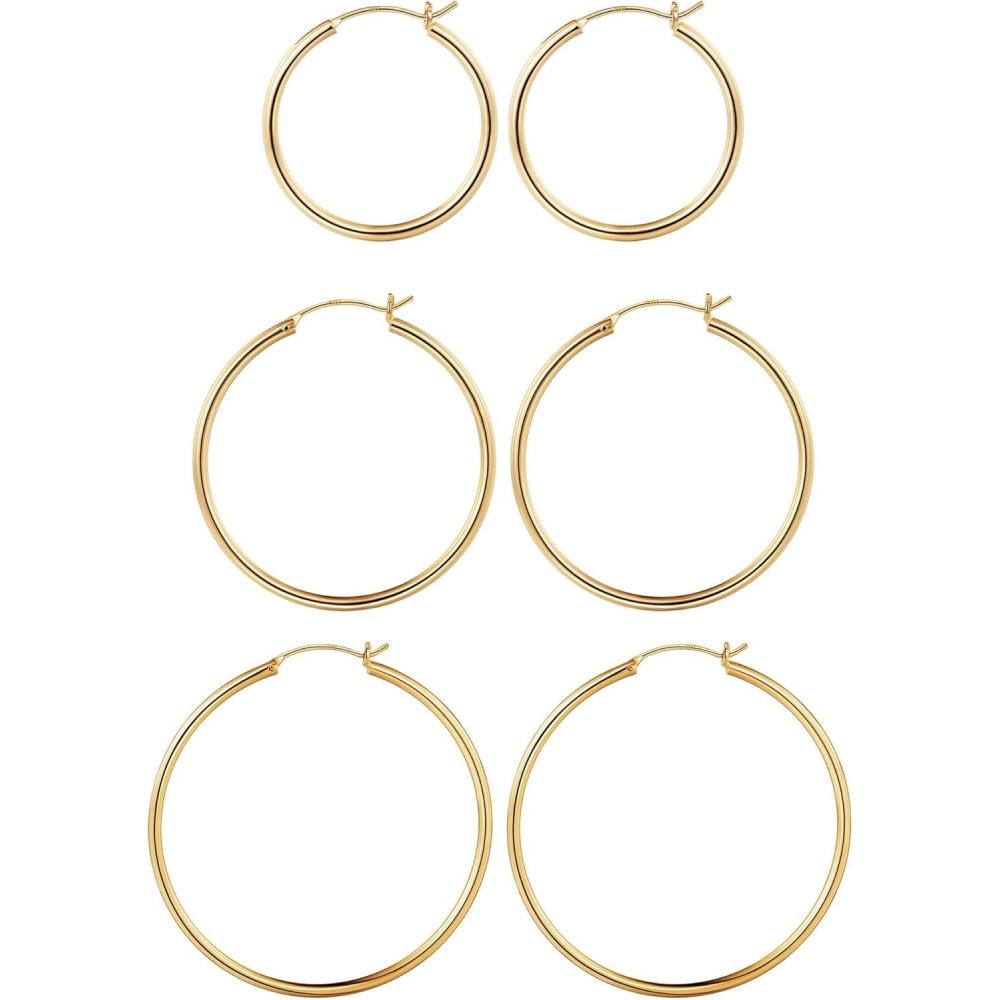imageM MOOHAM 14KGoldPlated Hoop Earrings for Women  Hypoallergenic 14K Gold 925 Sterling silverplated Post Sensitive Ears Nickel Free Hoops Earrings Set for Women Jewelry Lightweight 1360mm3pairs304050mmGoldplated