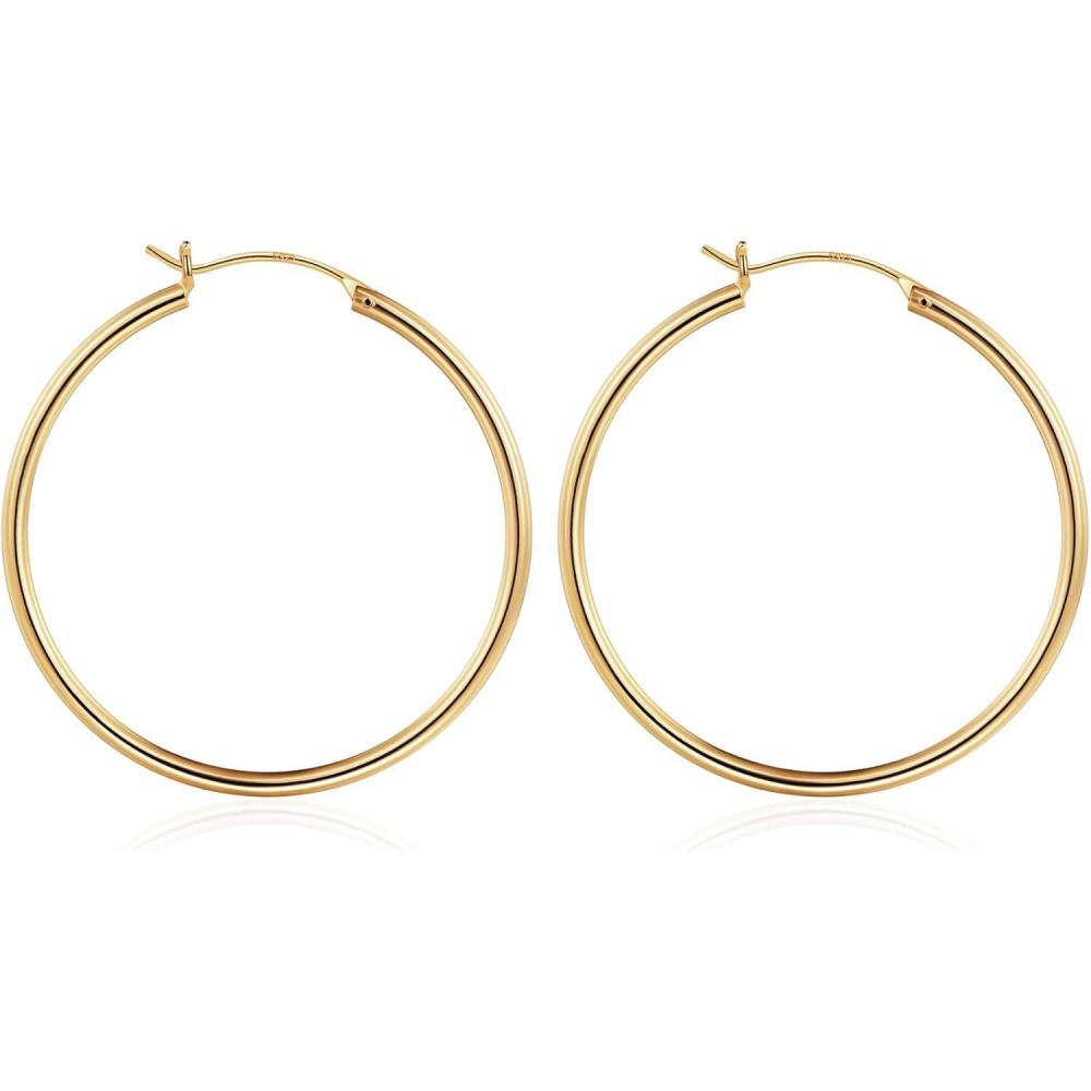 imageM MOOHAM 14KGoldPlated Hoop Earrings for Women Hypoallergenic 14K Gold 925 Sterling silverplated Post Sensitive Ears Nickel Free Hoops Earrings Set for Women Jewelry Lightweight 1360mm2pcs40mmGoldplated