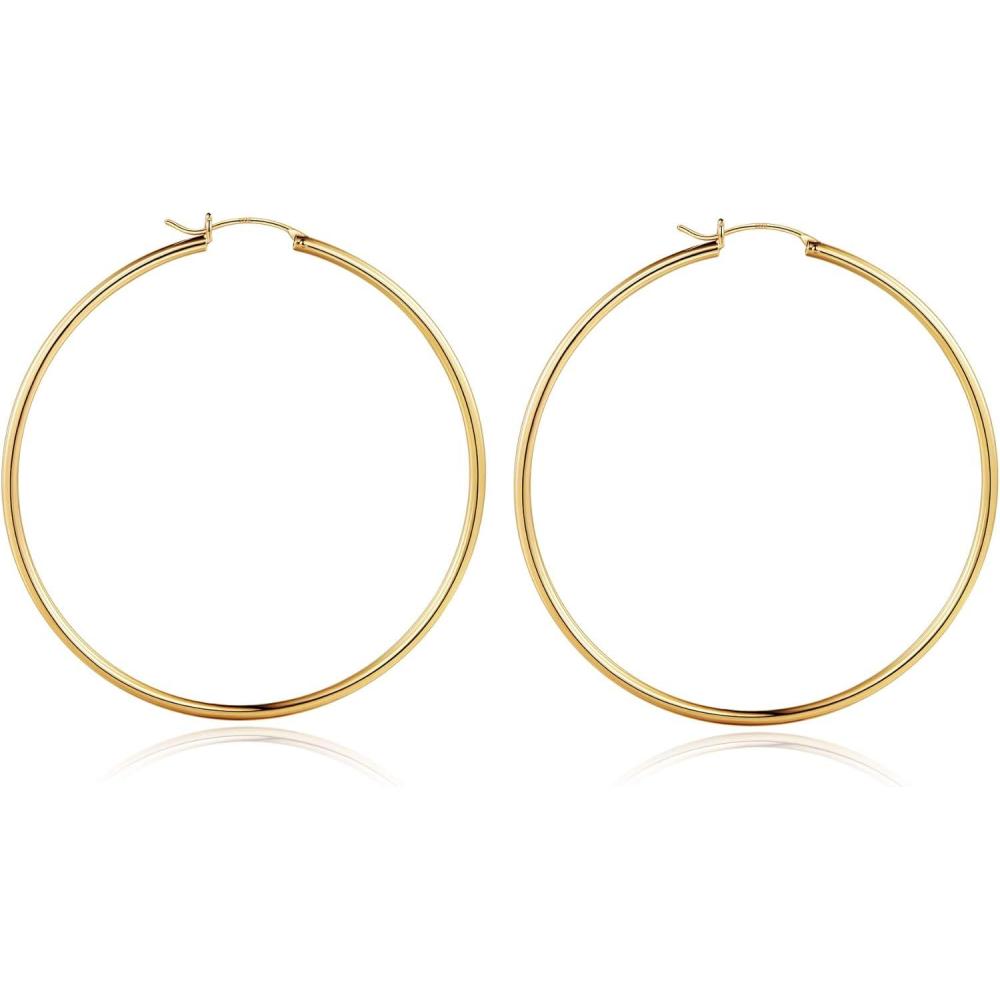 imageM MOOHAM 14KGoldPlated Hoop Earrings for Women  Hypoallergenic 14K Gold 925 Sterling silverplated Post Sensitive Ears Nickel Free Hoops Earrings Set for Women Jewelry Lightweight 1360mm2pcs60mmGoldplated
