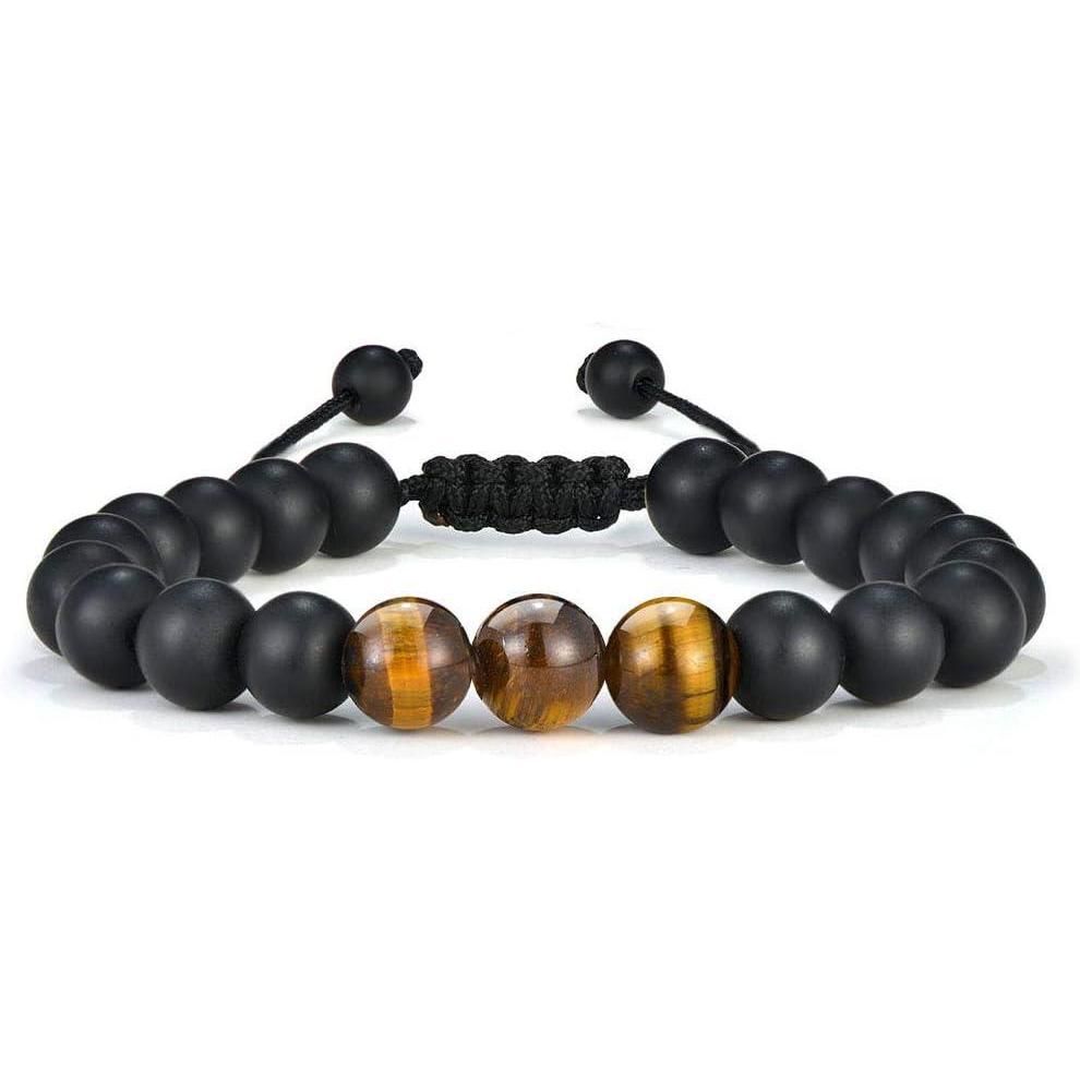 imageM MOOHAM Beaded Bracelets for Mens Gifts Natural Stone 8mm Tiger Eye Matte Agate Lava Rock Bracelets for Men Teen Boys Birthday Anniversary Christmas Gifts for Men Teens GrandpaBlack Matte Agate Tiger Eye Bracelet