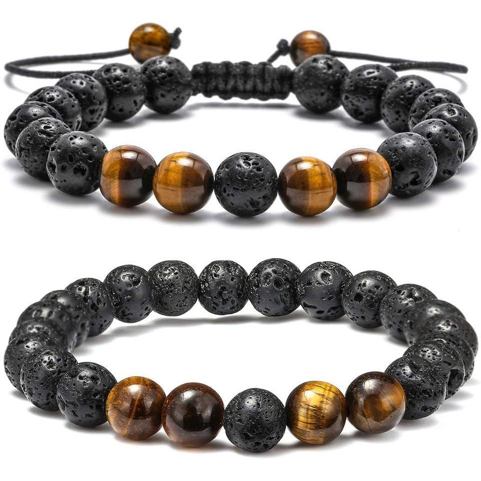 imageM MOOHAM Beaded Bracelets for Mens Gifts Natural Stone 8mm Tiger Eye Matte Agate Lava Rock Bracelets for Men Teen Boys Birthday Anniversary Christmas Gifts for Men Teens GrandpaLava RockYellow Tiger Eye Bracelets