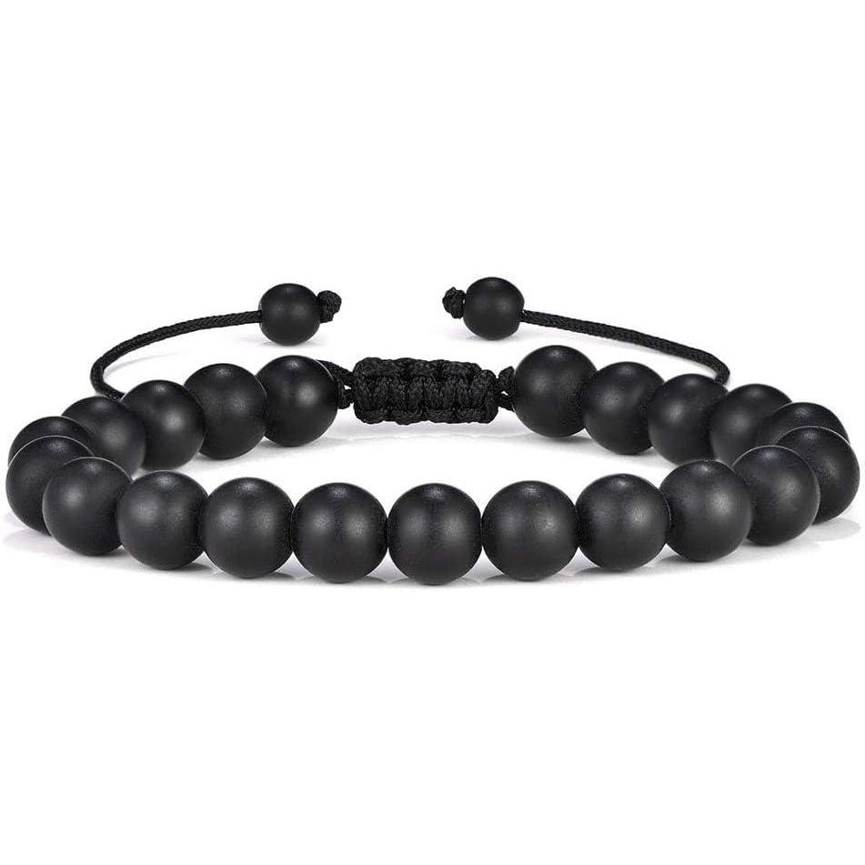 imageM MOOHAM Beaded Bracelets for Mens Gifts Natural Stone 8mm Tiger Eye Matte Agate Lava Rock Bracelets for Men Teen Boys Birthday Anniversary Christmas Gifts for Men Teens GrandpaMatte Agate Bracelet