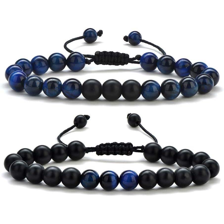 imageM MOOHAM Beaded Bracelets for Mens Gifts Natural Stone 8mm Tiger Eye Matte Agate Lava Rock Bracelets for Men Teen Boys Birthday Anniversary Christmas Gifts for Men Teens GrandpaBlue Tiger EyeMatte Agate Bracelets