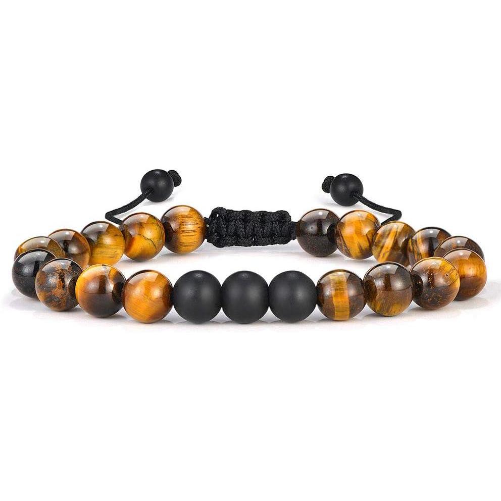 imageM MOOHAM Beaded Bracelets for Mens Gifts  Natural Stone 8mm Tiger Eye Matte Agate Lava Rock Bracelets for Men Teen Boys Birthday Anniversary Christmas Gifts for Men Teens GrandpaTiger Eye Matte Agate Bracelet