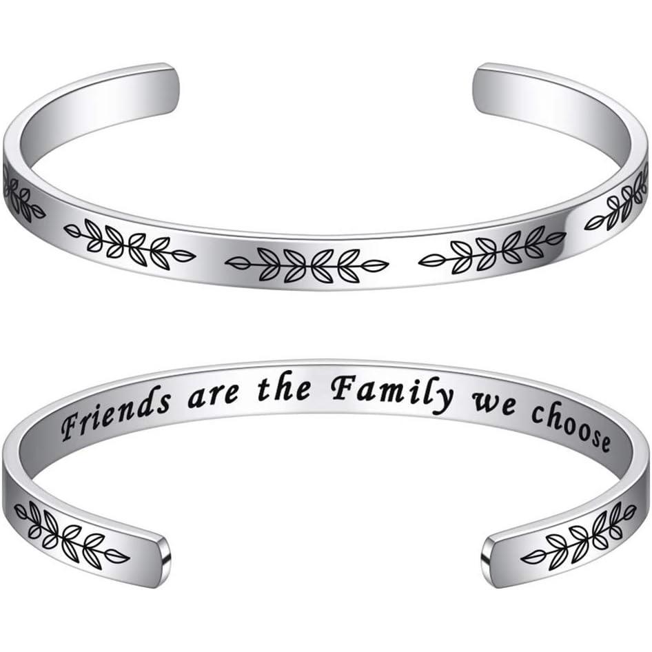 imageM MOOHAM Bracelets for Women Engraved Quote Inspirational Bracelet Birthday Christmas Funny Gifts for Best Friend Daughter Son Sister Niece Mom Coworkers Stainless Steel JewelryFriendsFriends are the family we choose