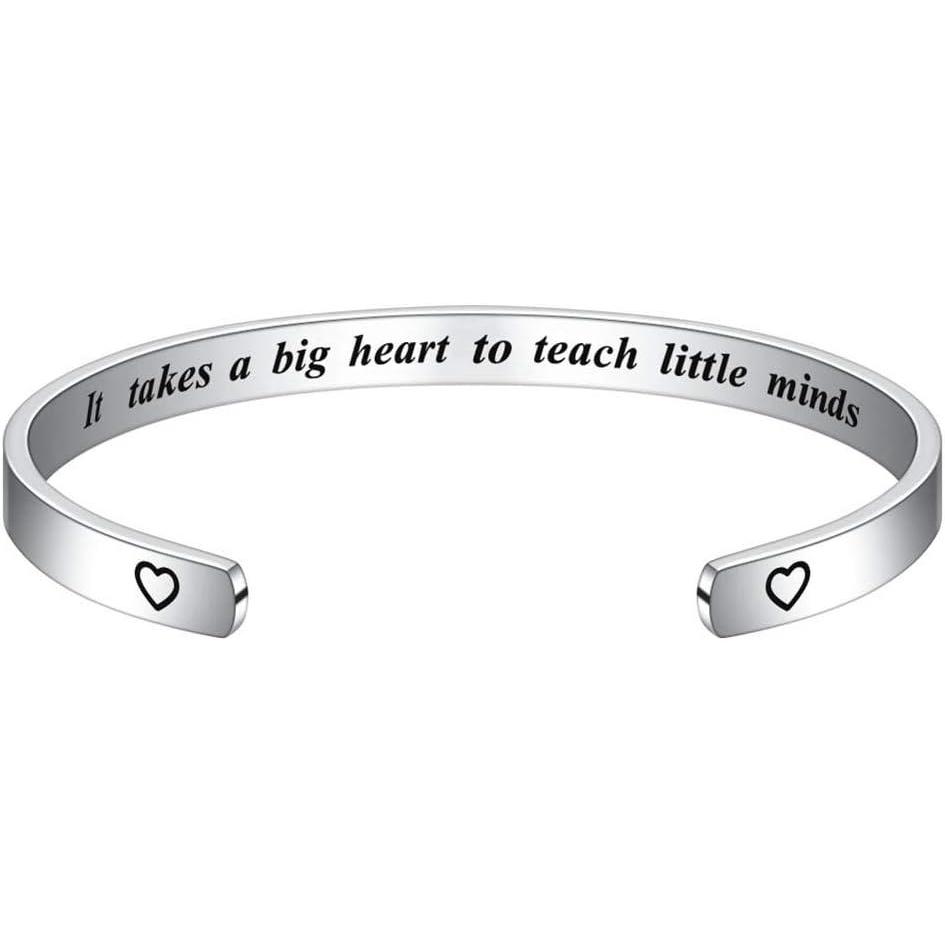 imageM MOOHAM Bracelets for Women Engraved Quote Inspirational Bracelet Birthday Christmas Funny Gifts for Best Friend Daughter Son Sister Niece Mom Coworkers Stainless Steel JewelryIt takes a big heart to teach little minds
