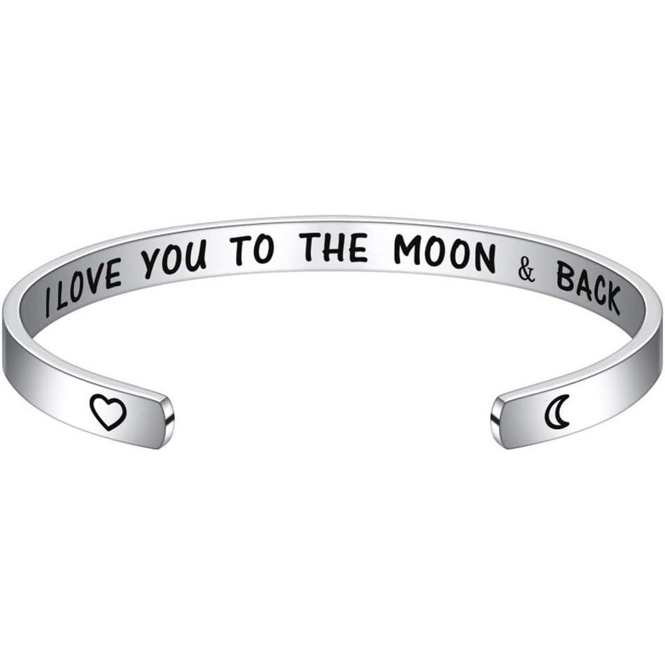 imageM MOOHAM Bracelets for Women Engraved Quote Inspirational Bracelet Birthday Christmas Funny Gifts for Best Friend Daughter Son Sister Niece Mom Coworkers Stainless Steel JewelryI Love You To The Moon Back